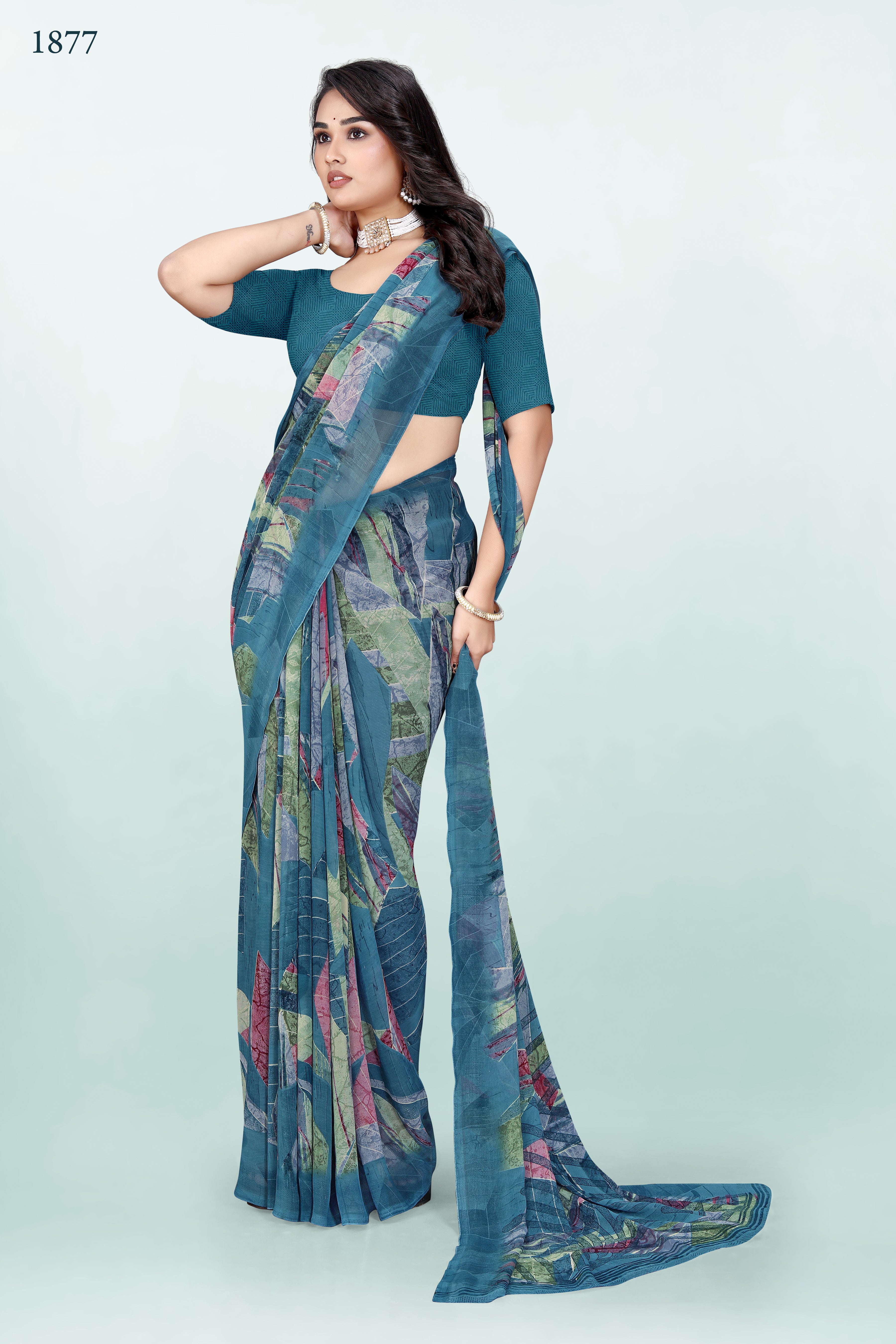 Blue Floral Srishti Georgette Saree