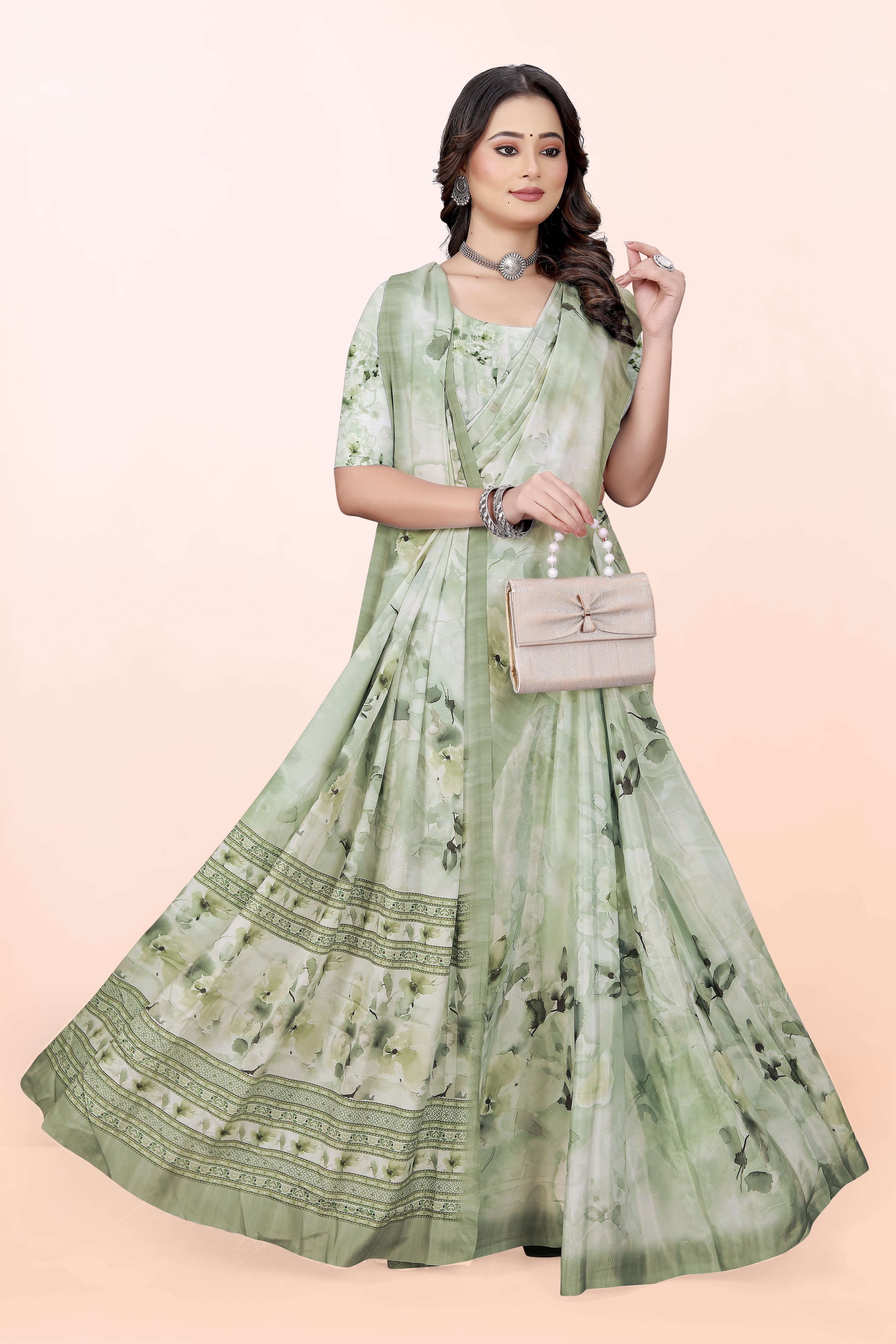 Dolly Grass Green Crepe Saree