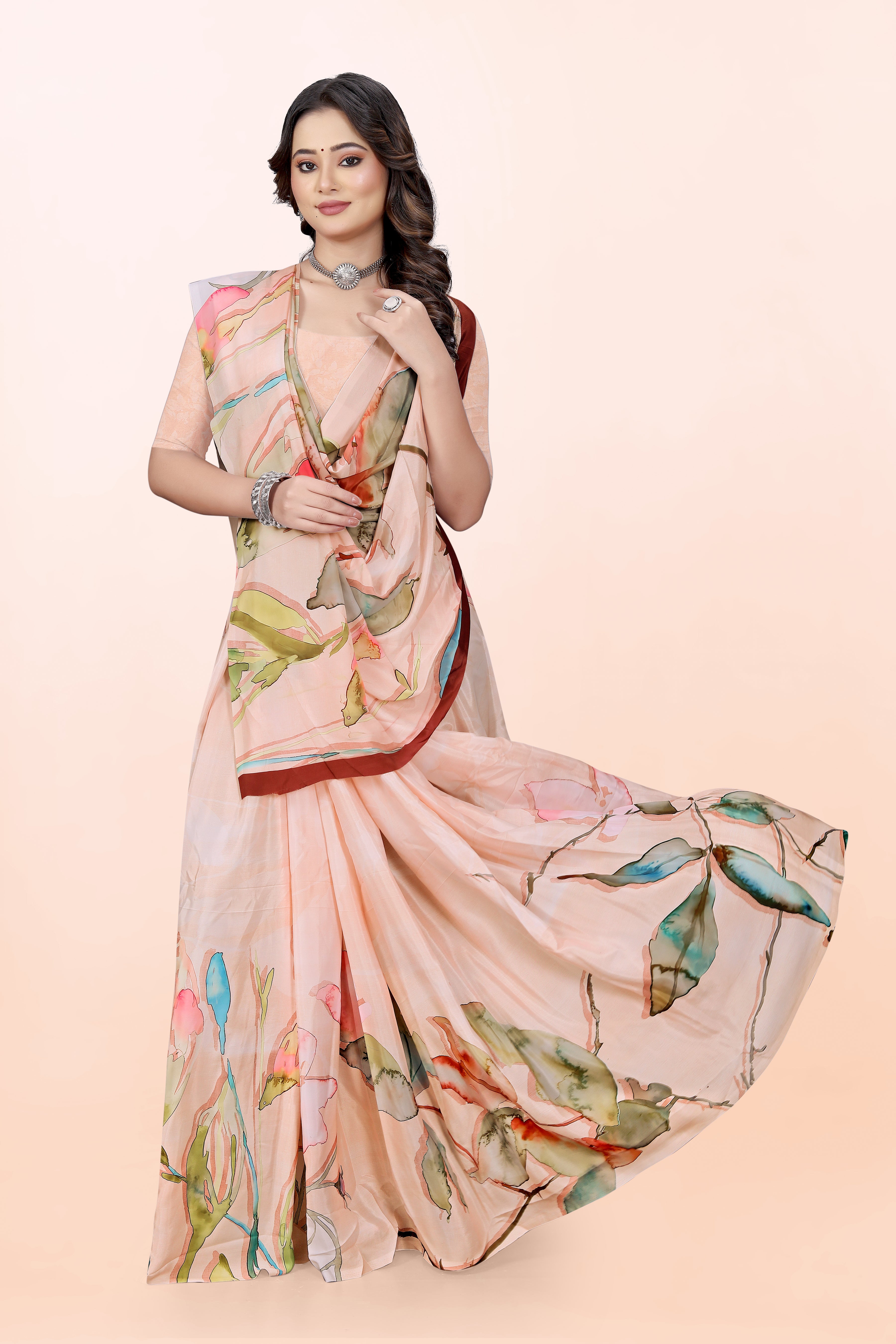 Dolly Floral peach Crepe Saree
