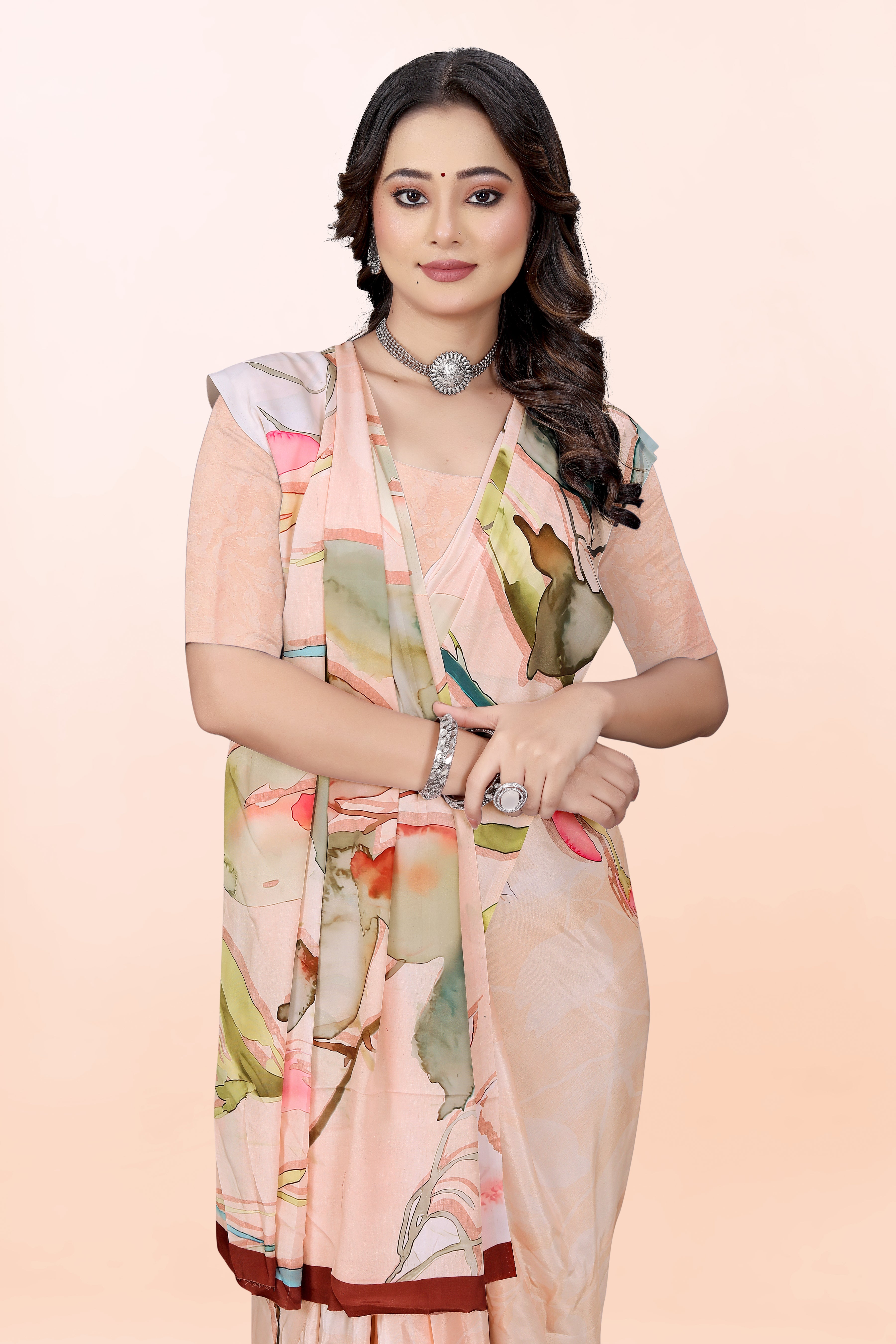 Dolly Floral peach Crepe Saree