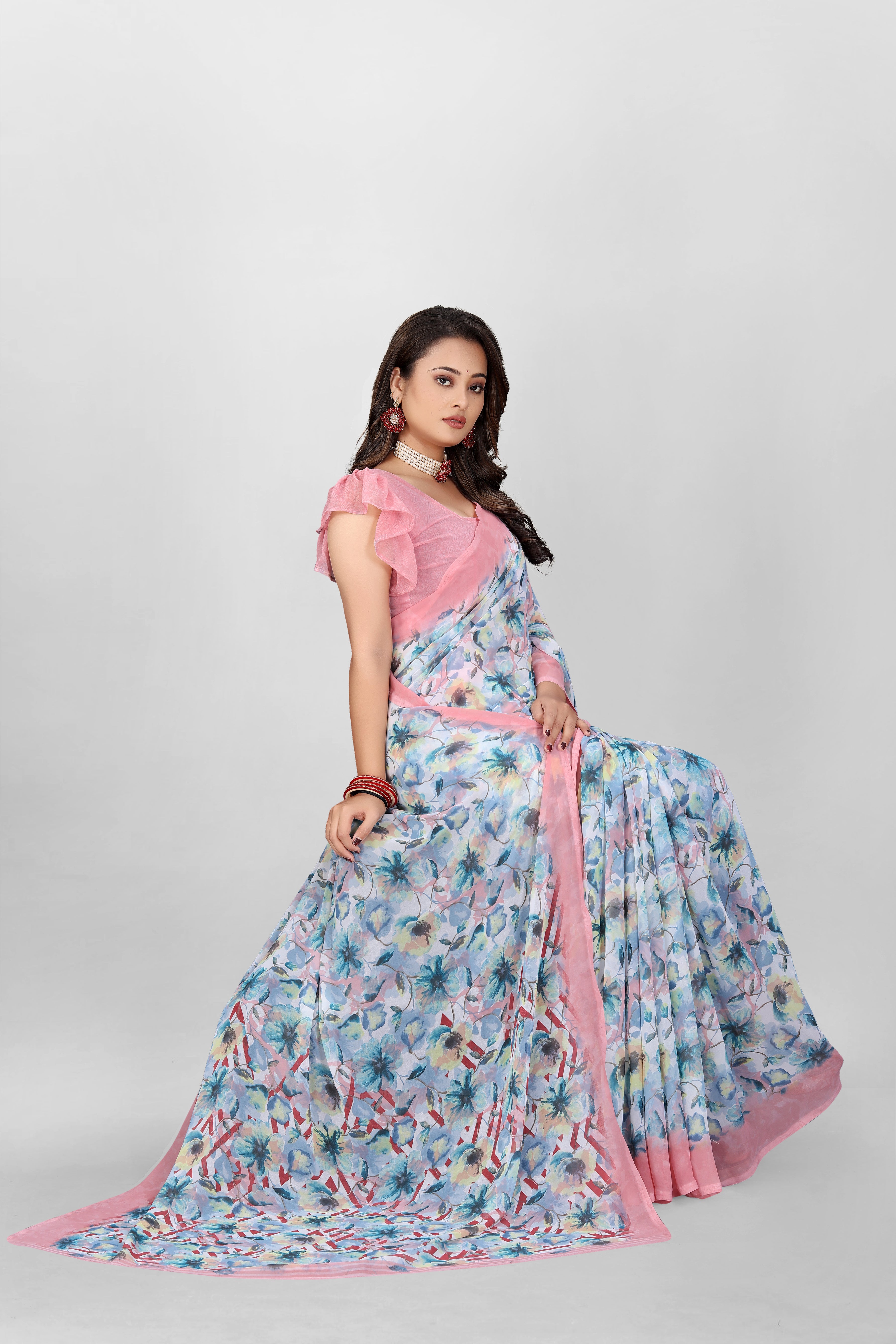 Peacock Blue Srishti Georgette Saree