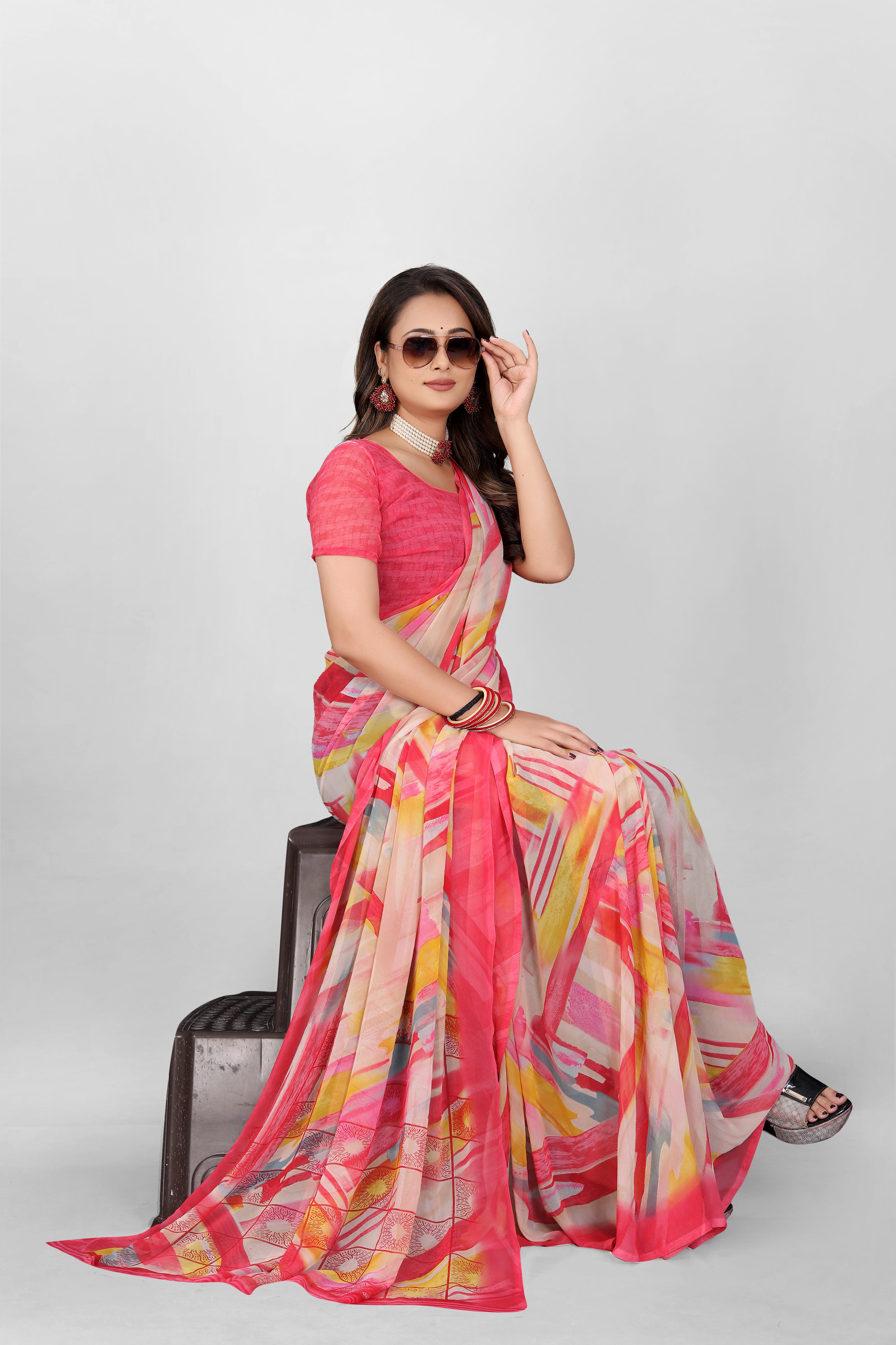 Watermelon Pink Srishti Georgette Saree
