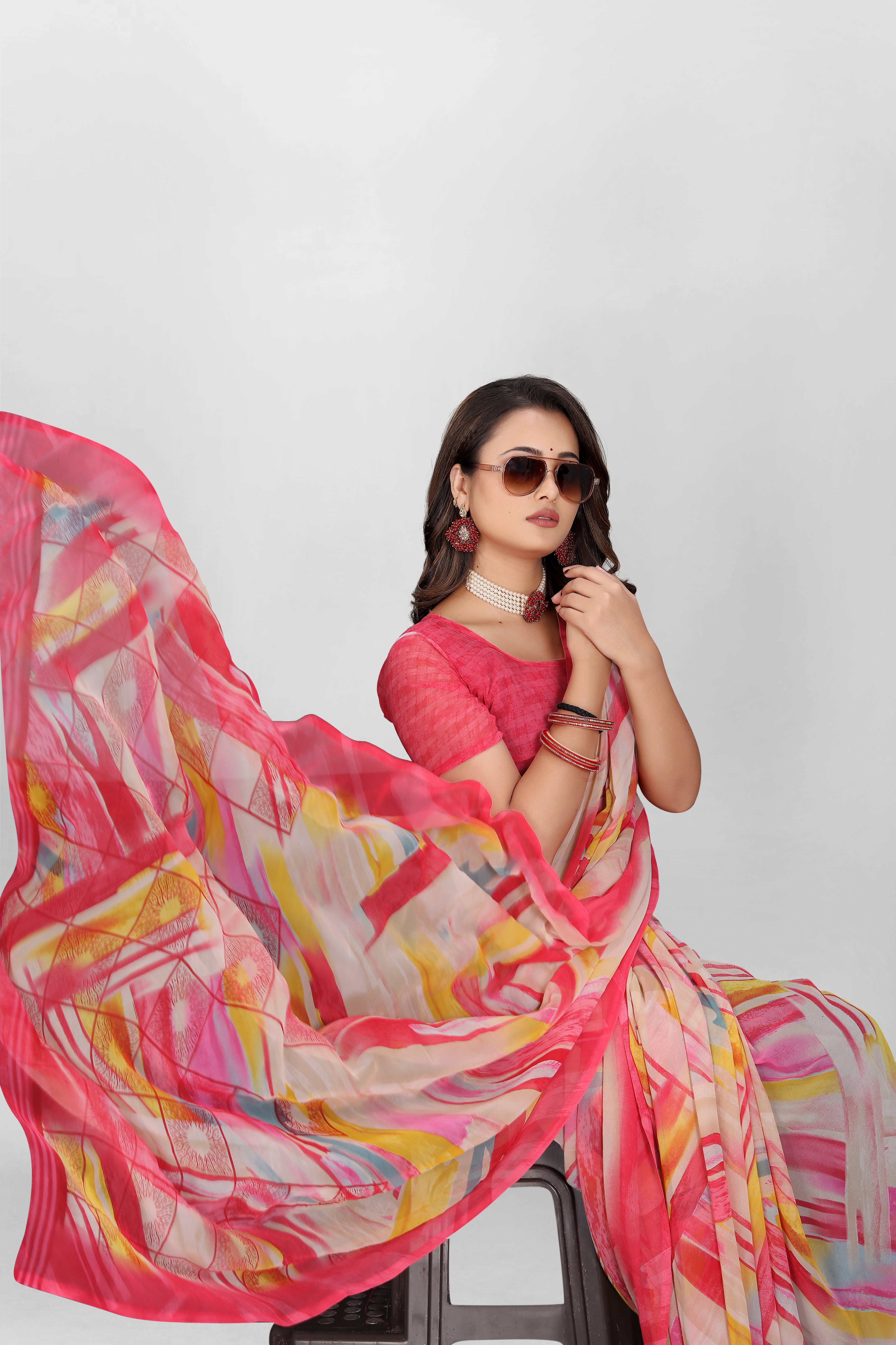 Watermelon Pink Srishti Georgette Saree