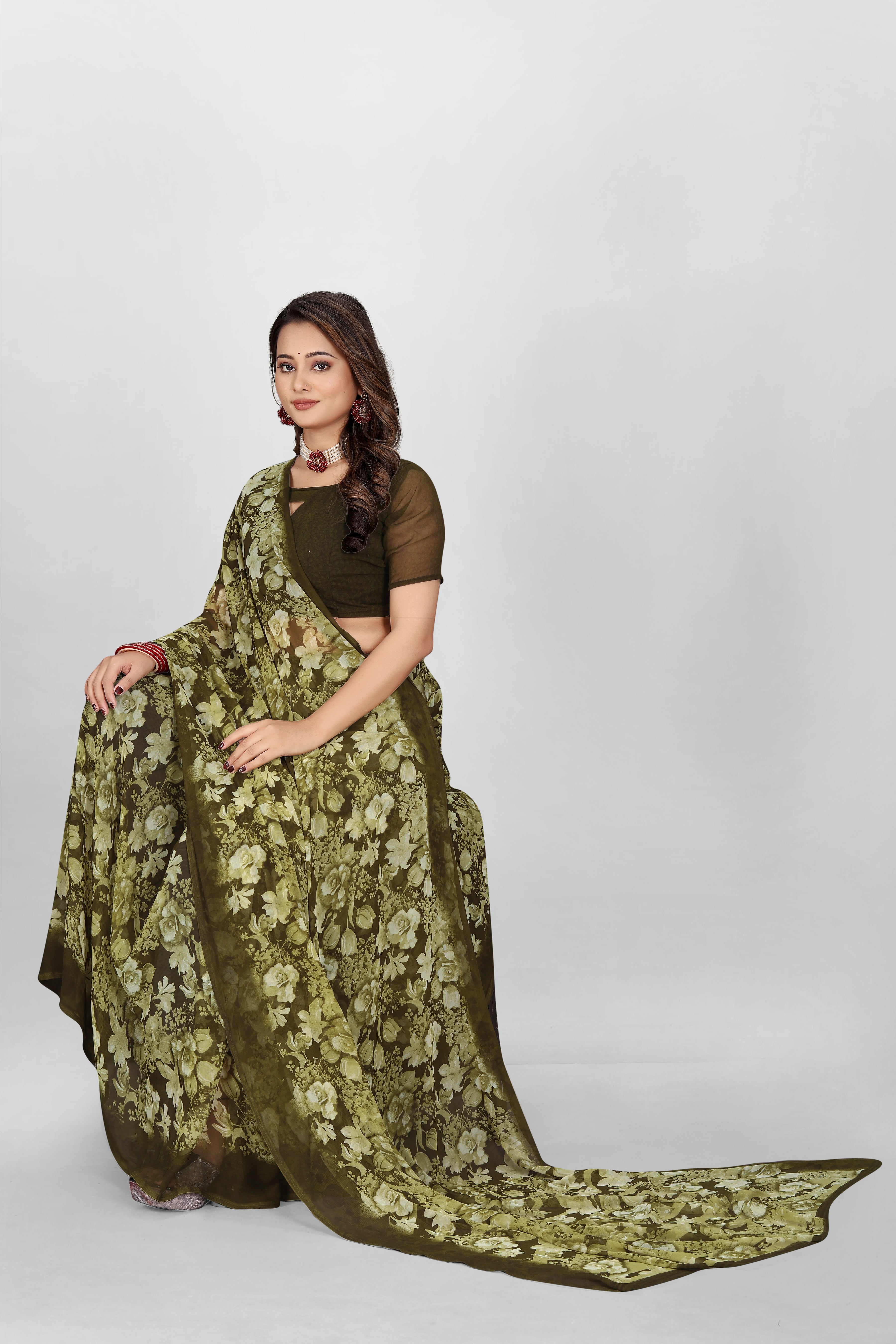 Olive Green Srishti Georgette Saree