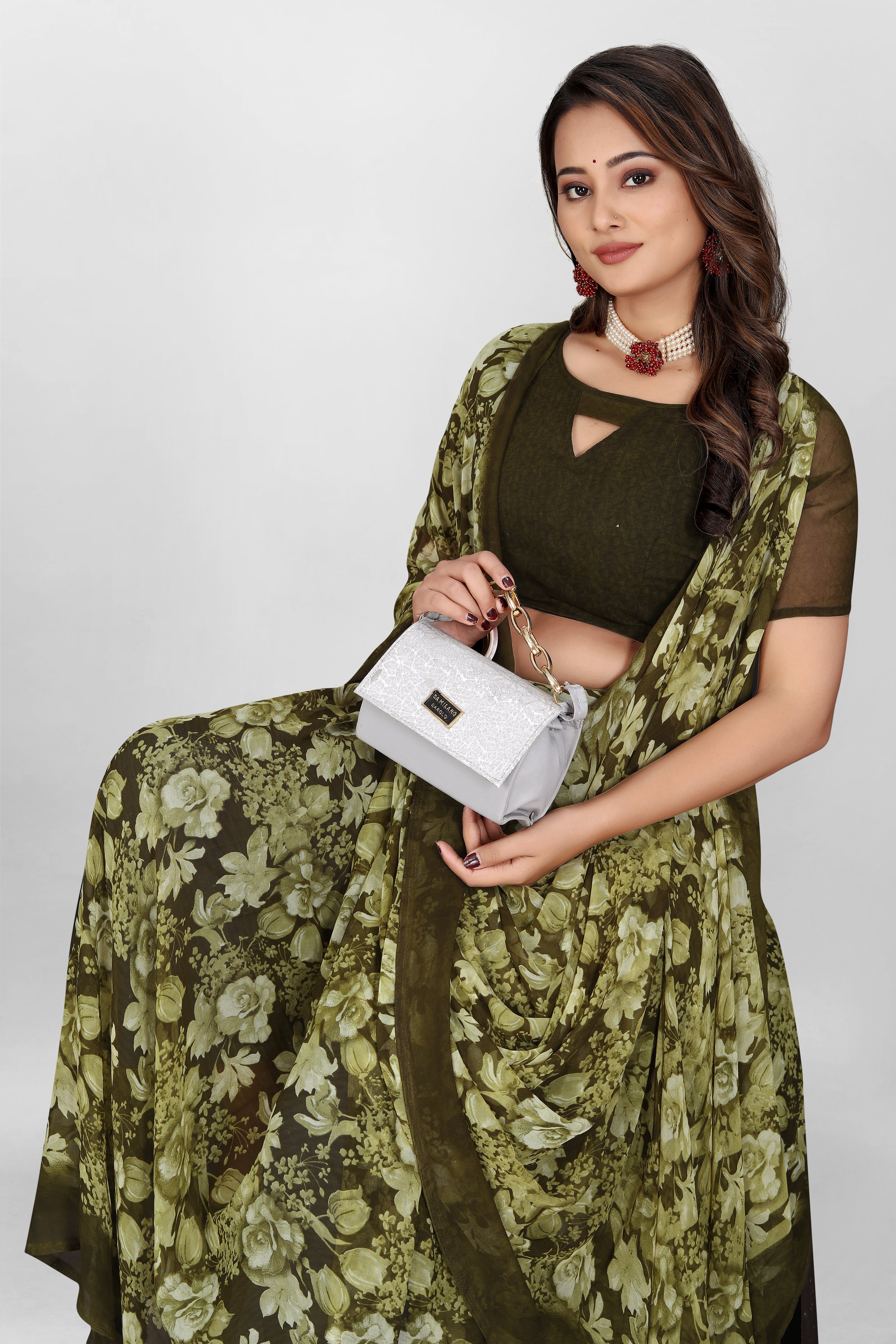 Olive Green Srishti Georgette Saree