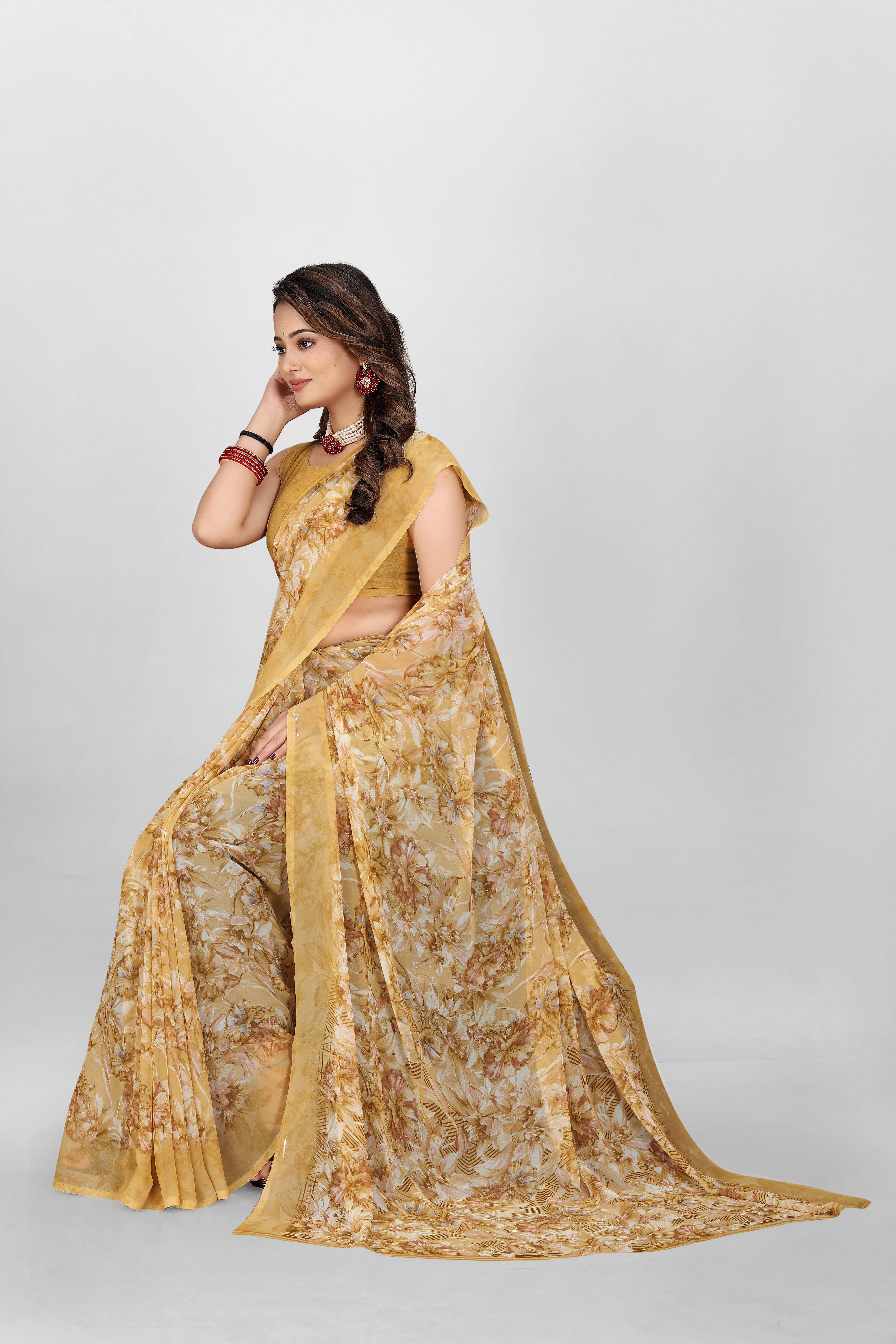 Orchre Yellow Srishti Georgette Saree