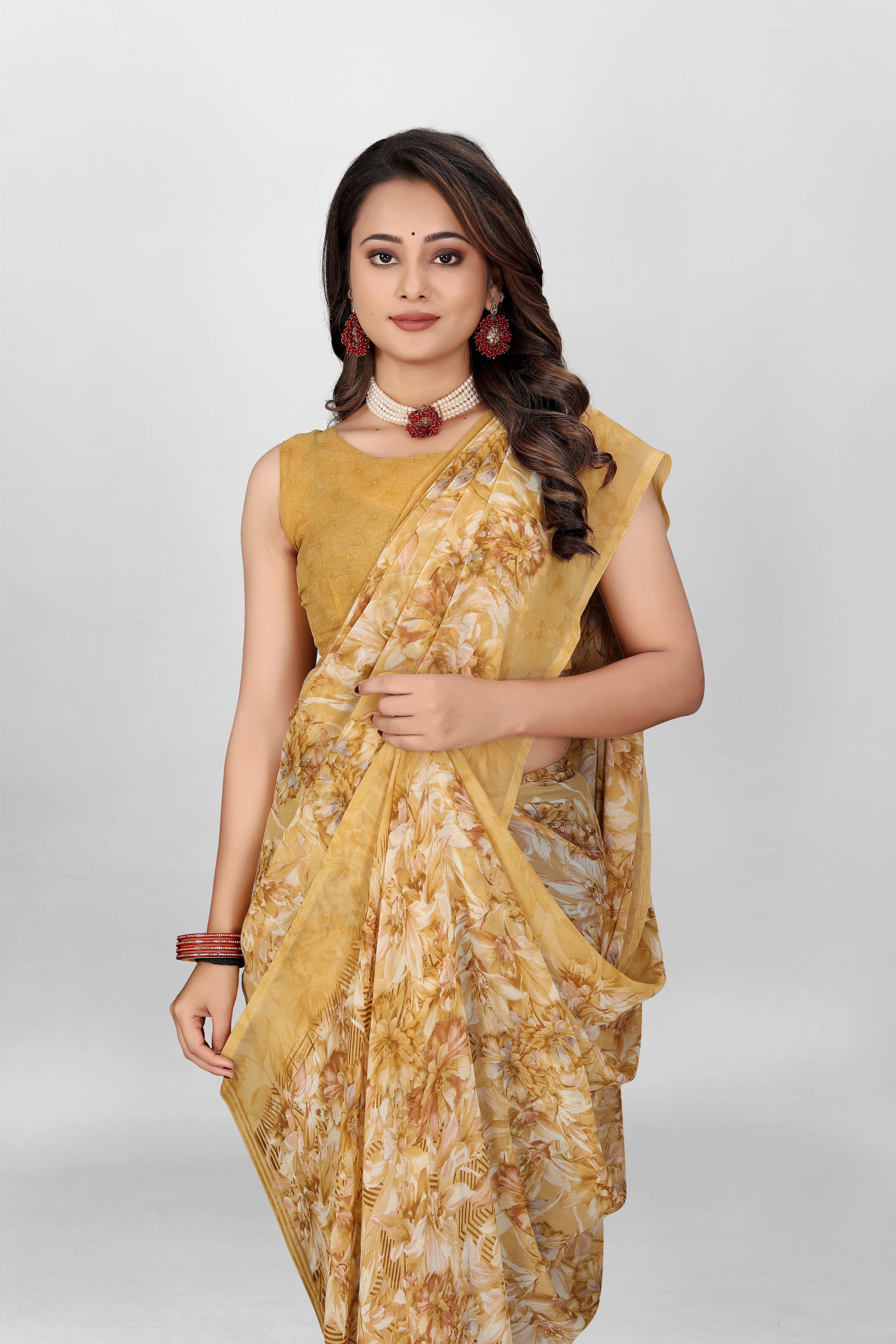 Orchre Yellow Srishti Georgette Saree