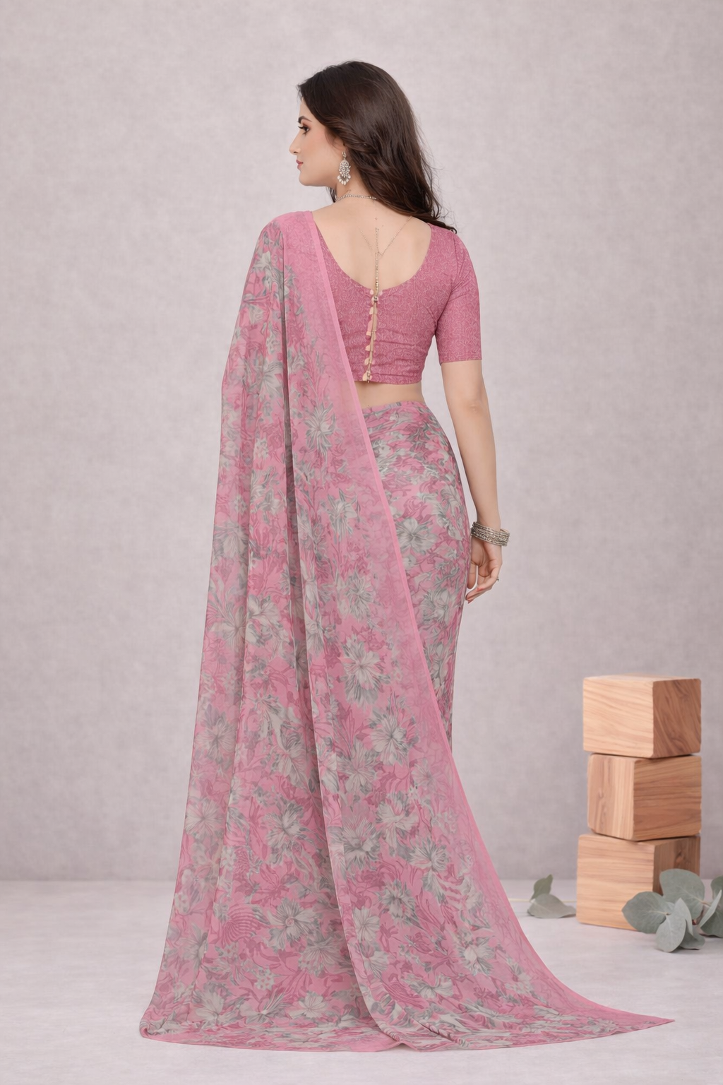 Srishti Floral Printed Saree – Elegant Pink Designer Party Wear Saree