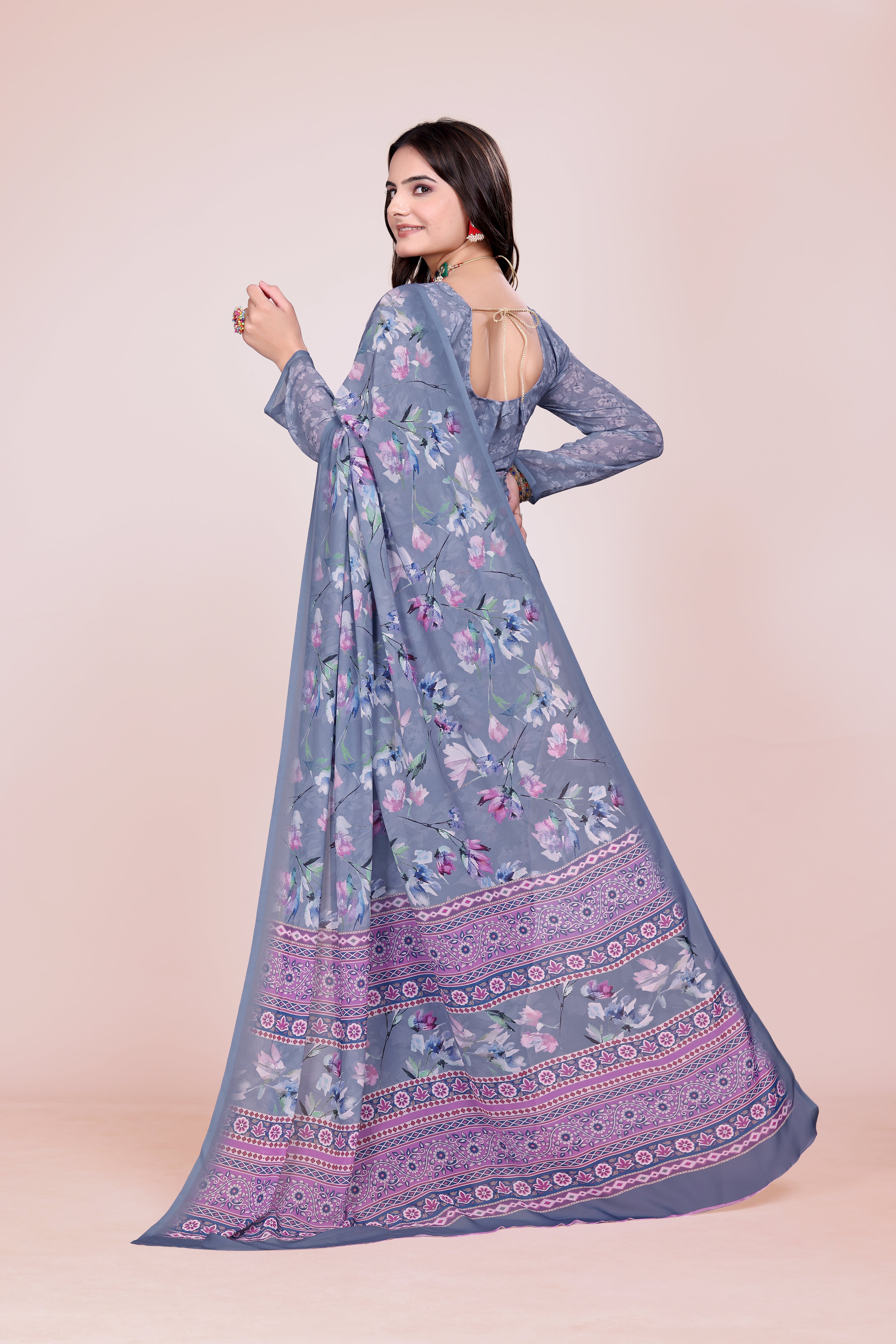Aaure Blue Weightless Milli Saree
