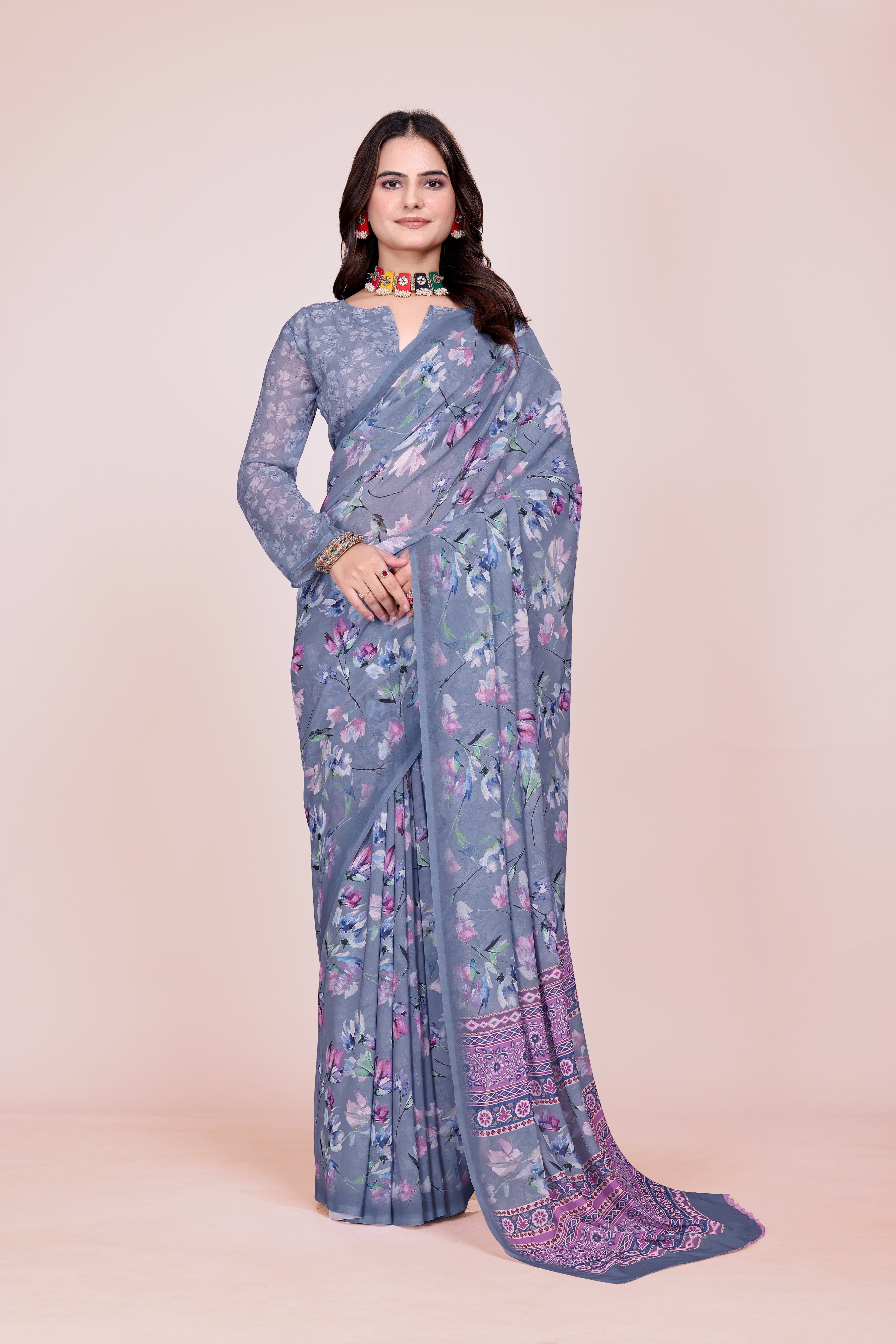 Aaure Blue Weightless Milli Saree