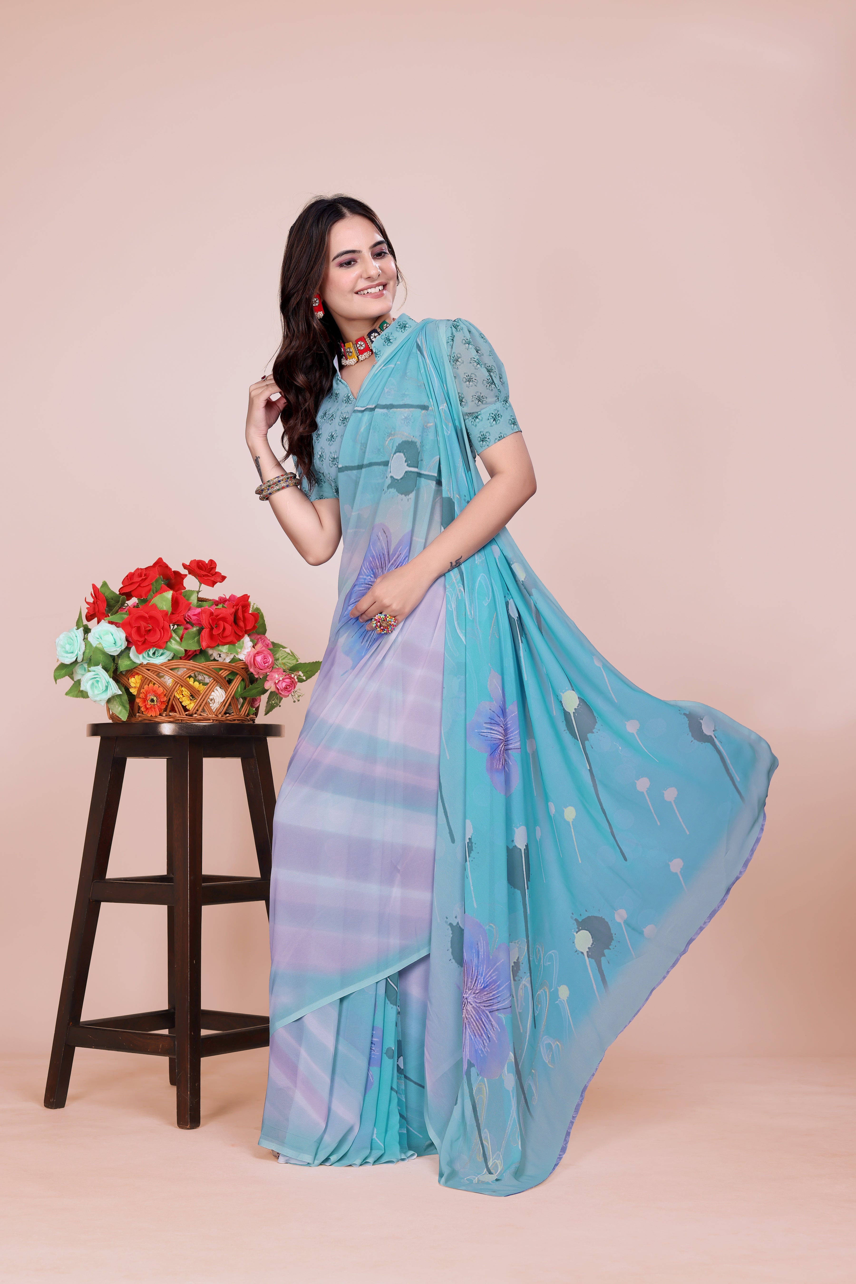 Shaded Blue Weightless Milli Saree