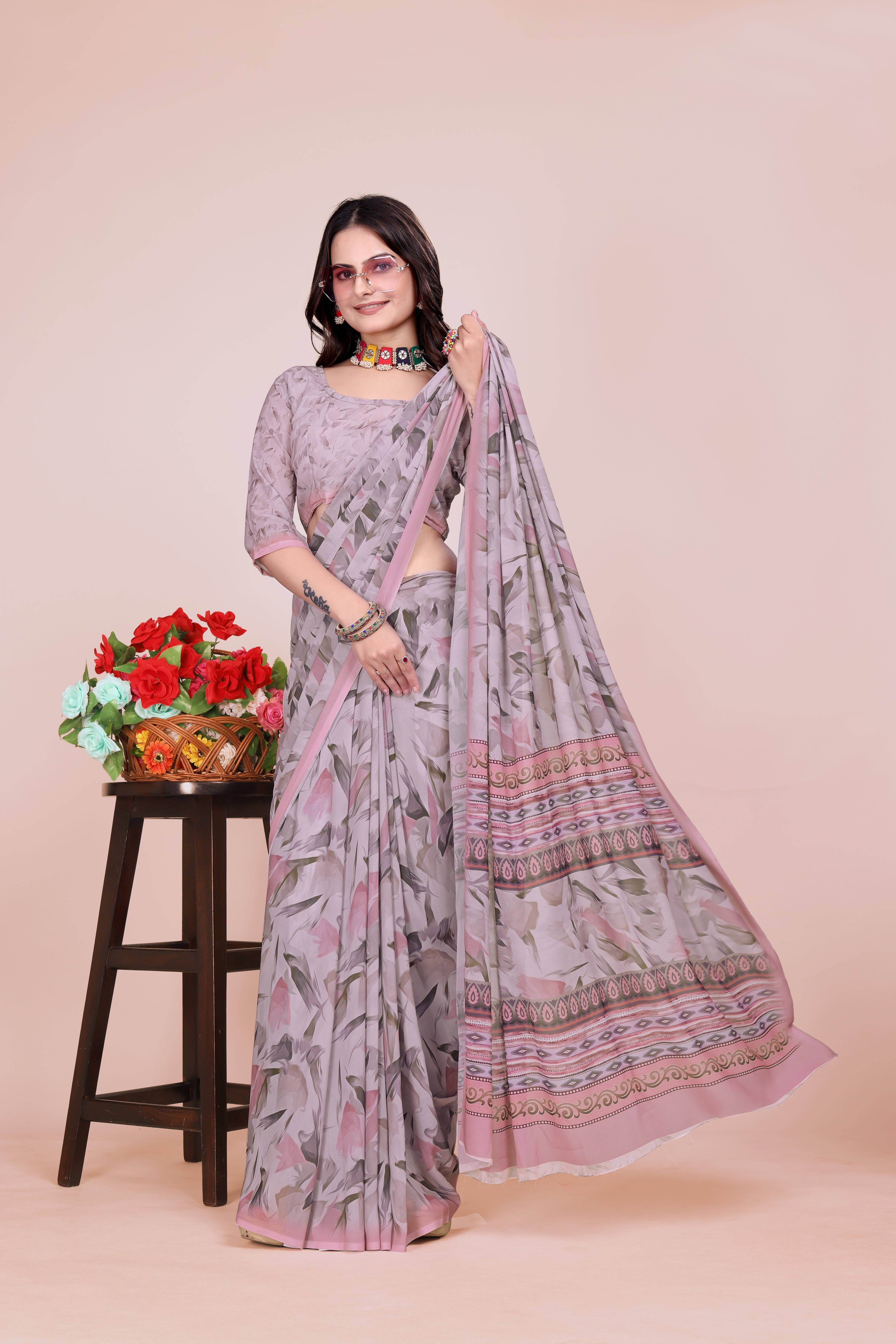 Floral Pink Weightless Milli Saree
