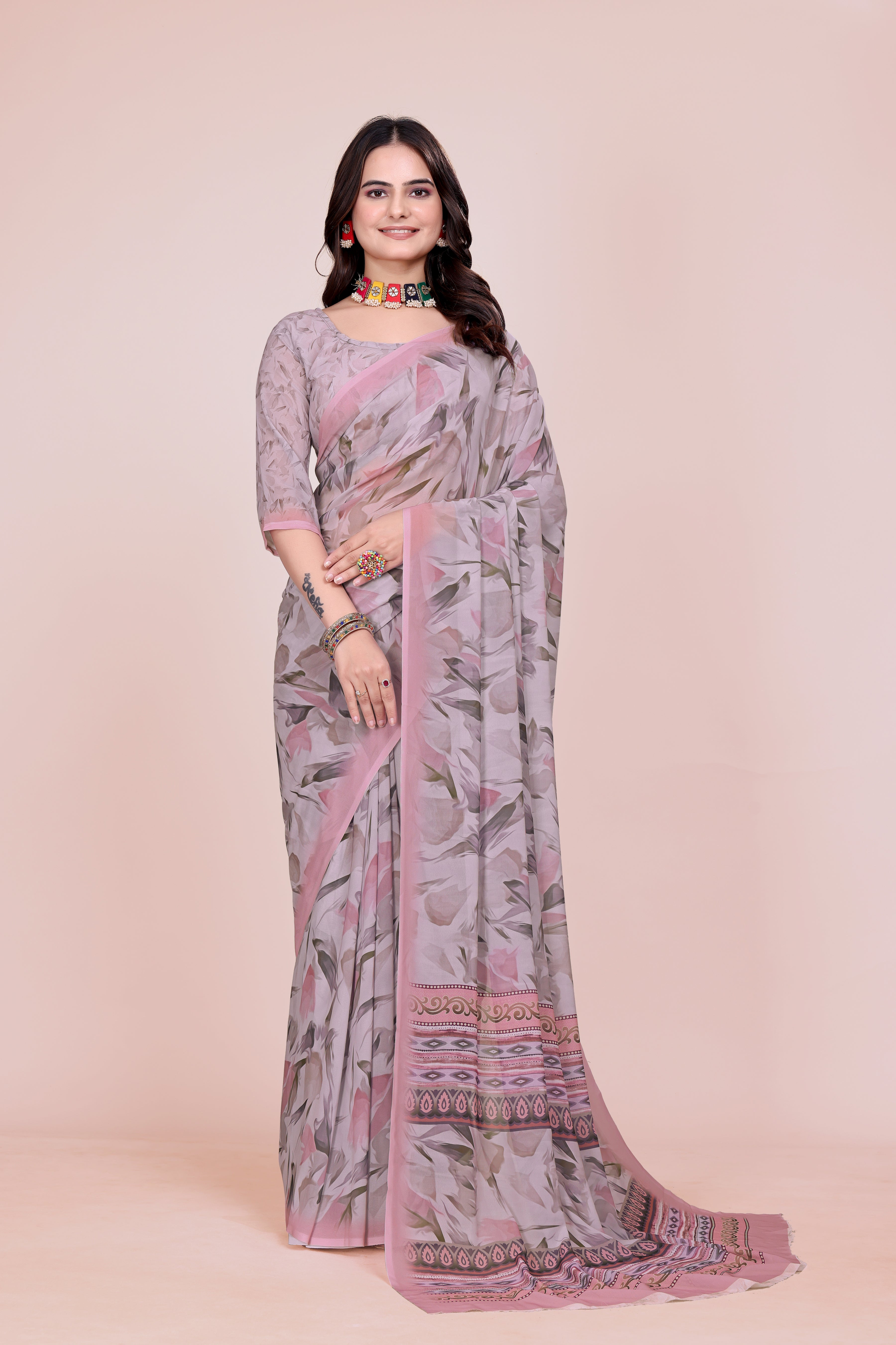 Floral Pink Weightless Milli Saree
