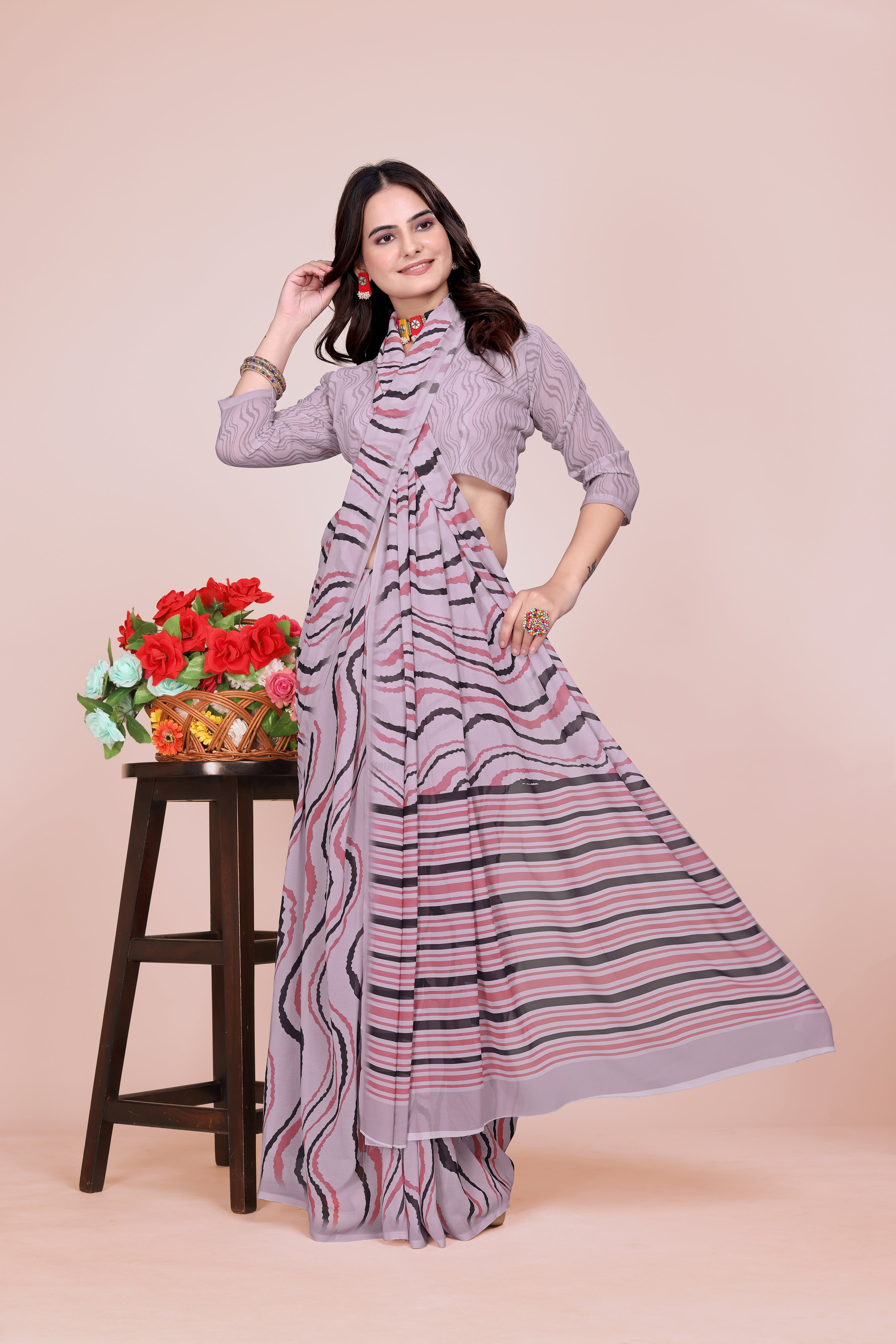 Pink Lehriya Weightless Milli Saree