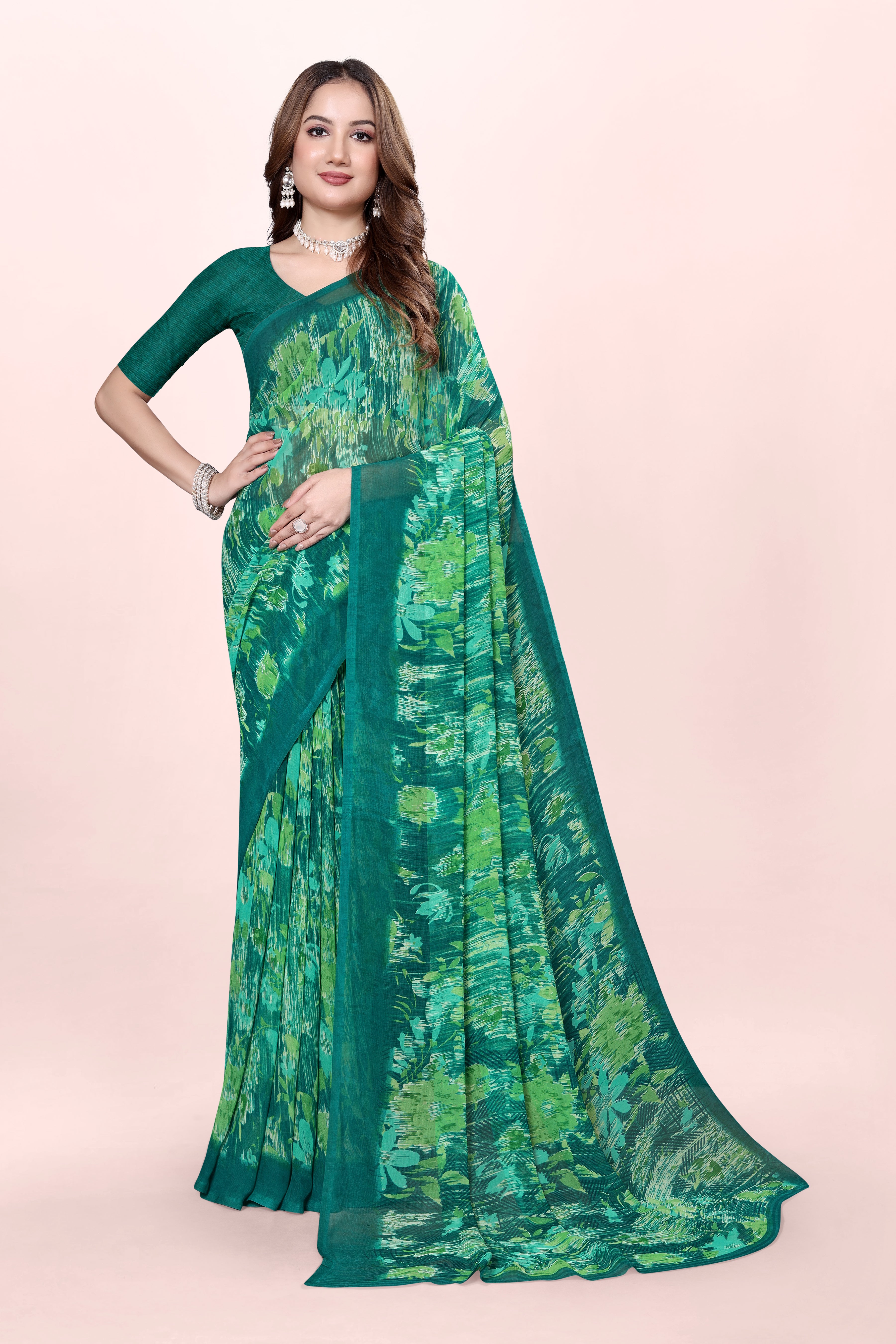 Green Floral Printed Srishti Georgette Saree