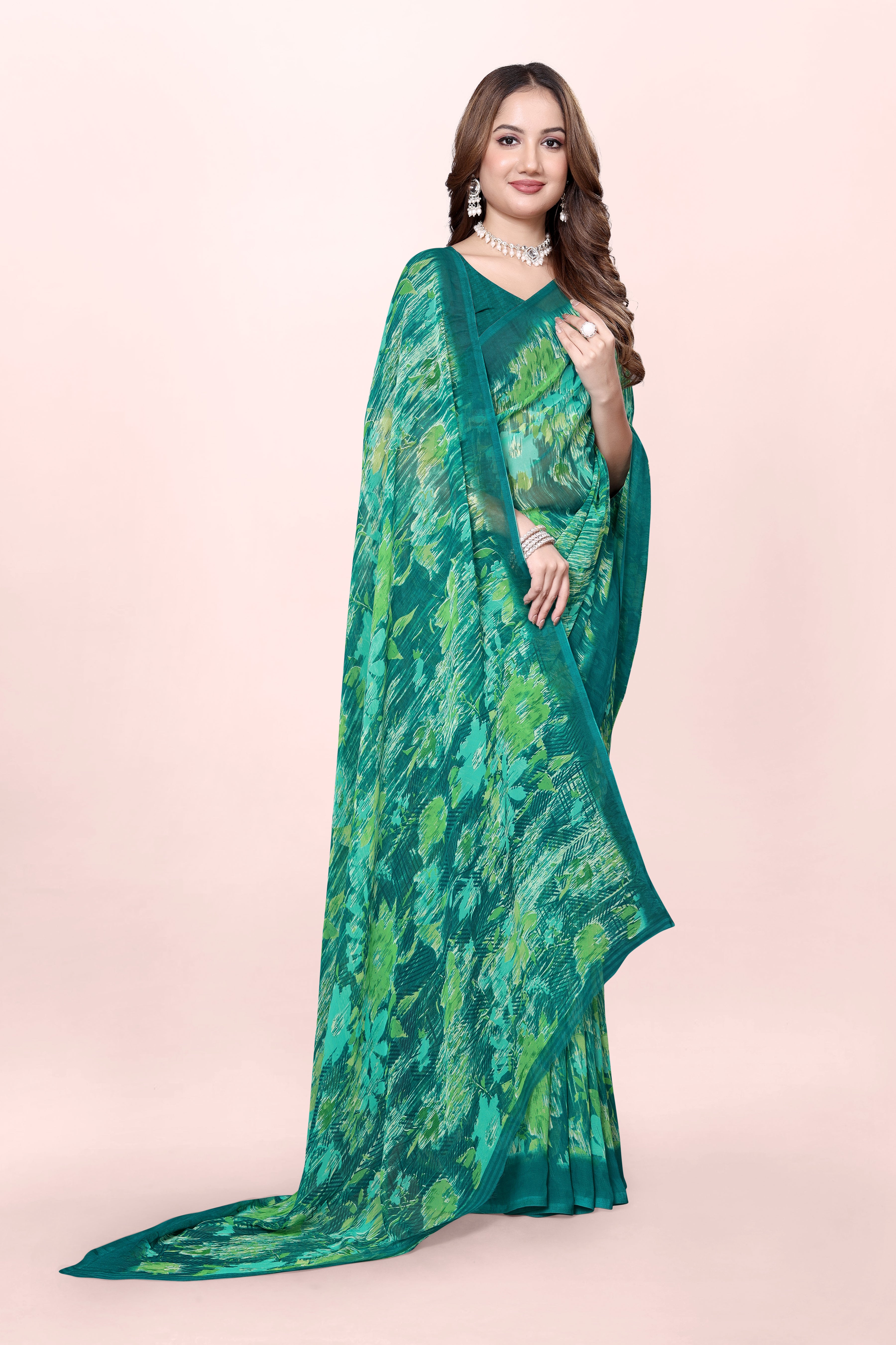 Green Floral Printed Srishti Georgette Saree