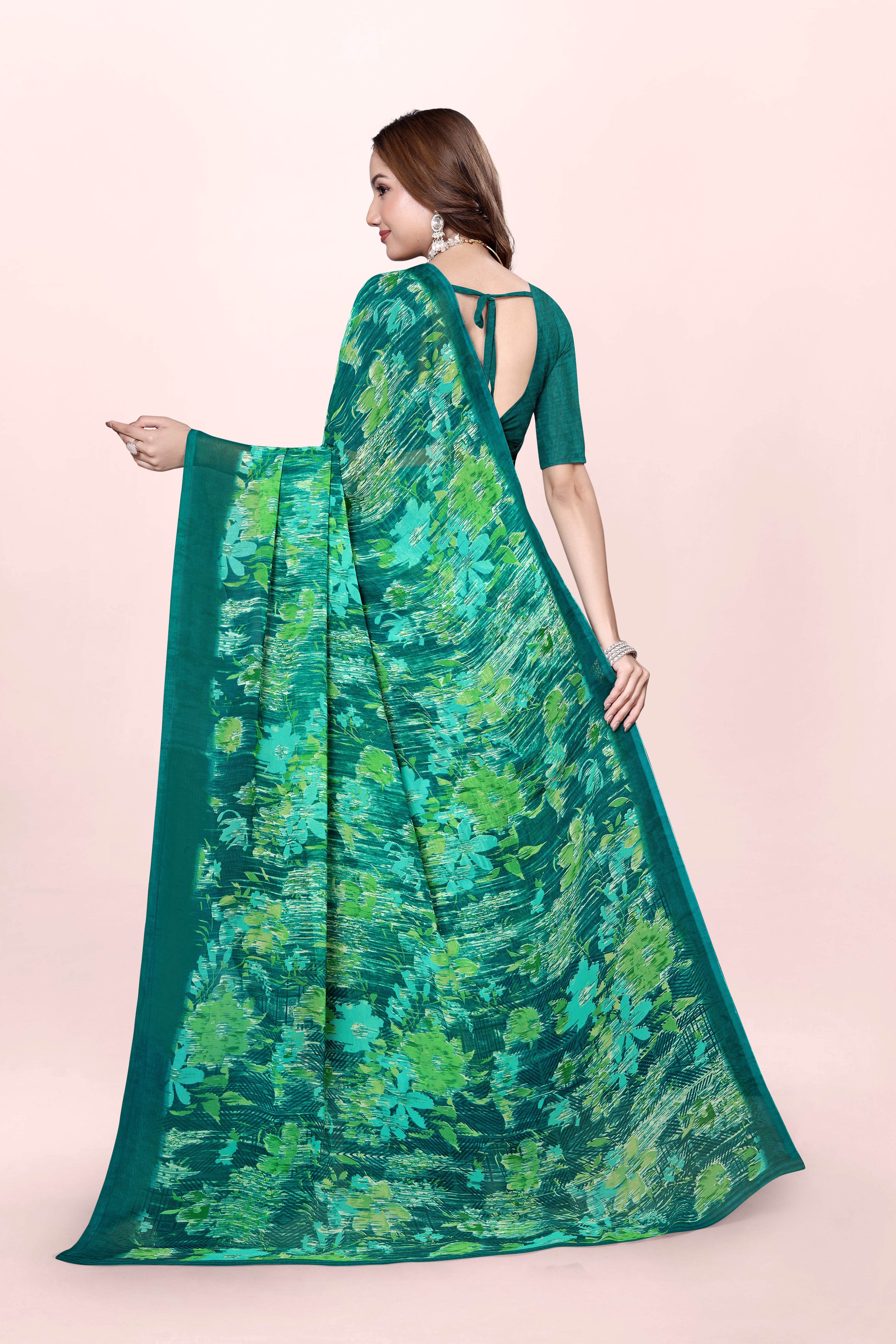 Green Floral Printed Srishti Georgette Saree