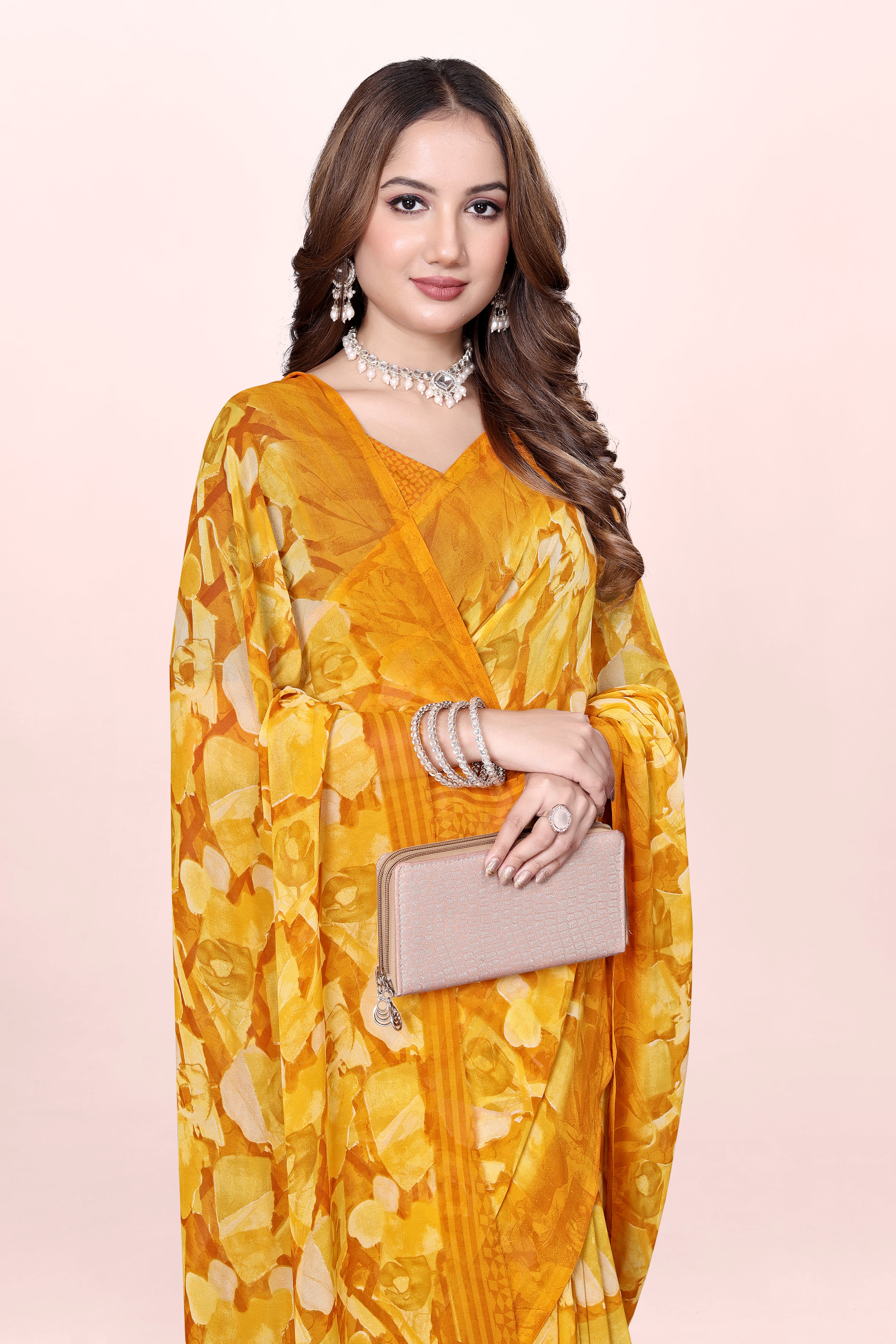 Haldi Yellow Floral Printed Srishti Georgette Saree