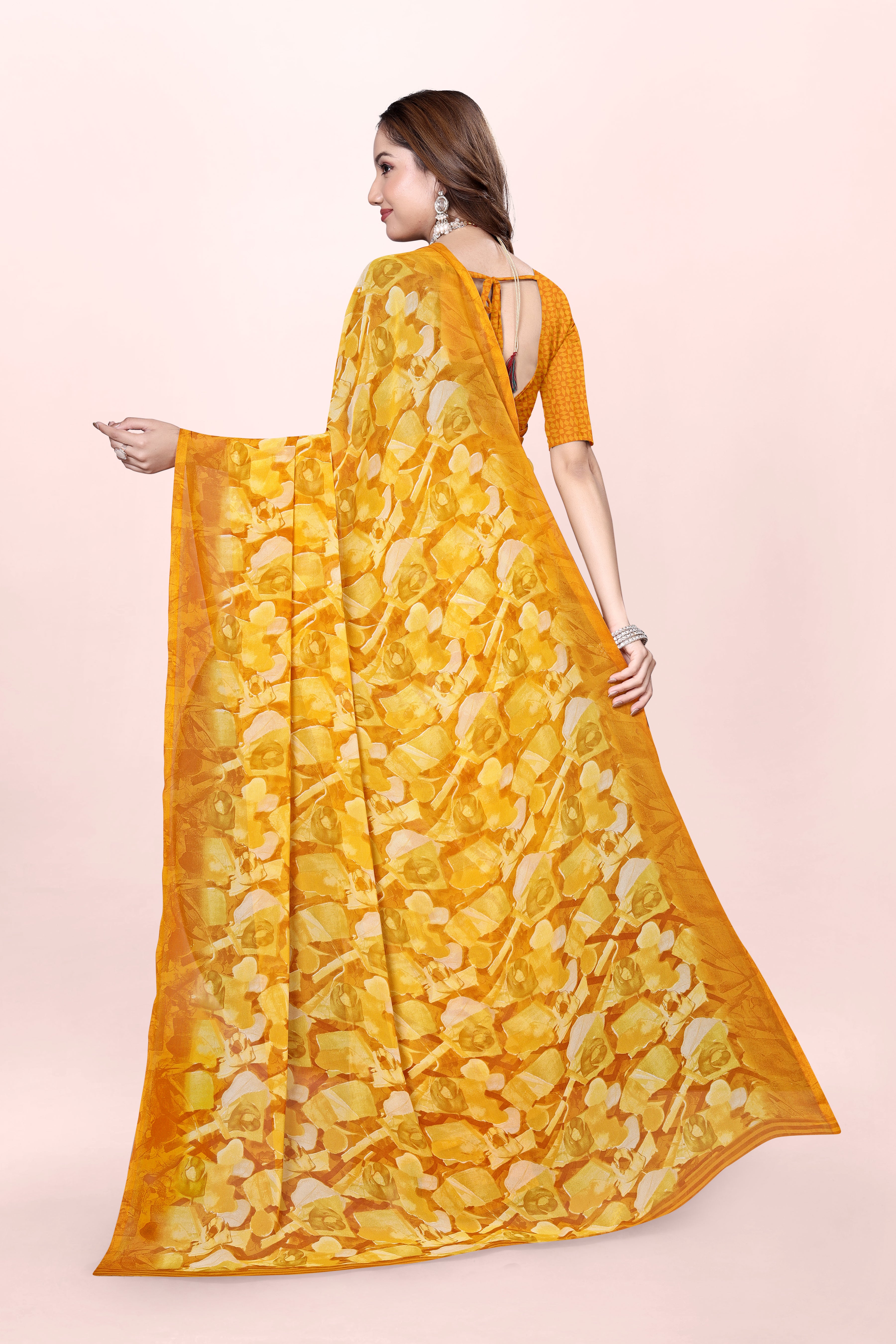 Haldi Yellow Floral Printed Srishti Georgette Saree