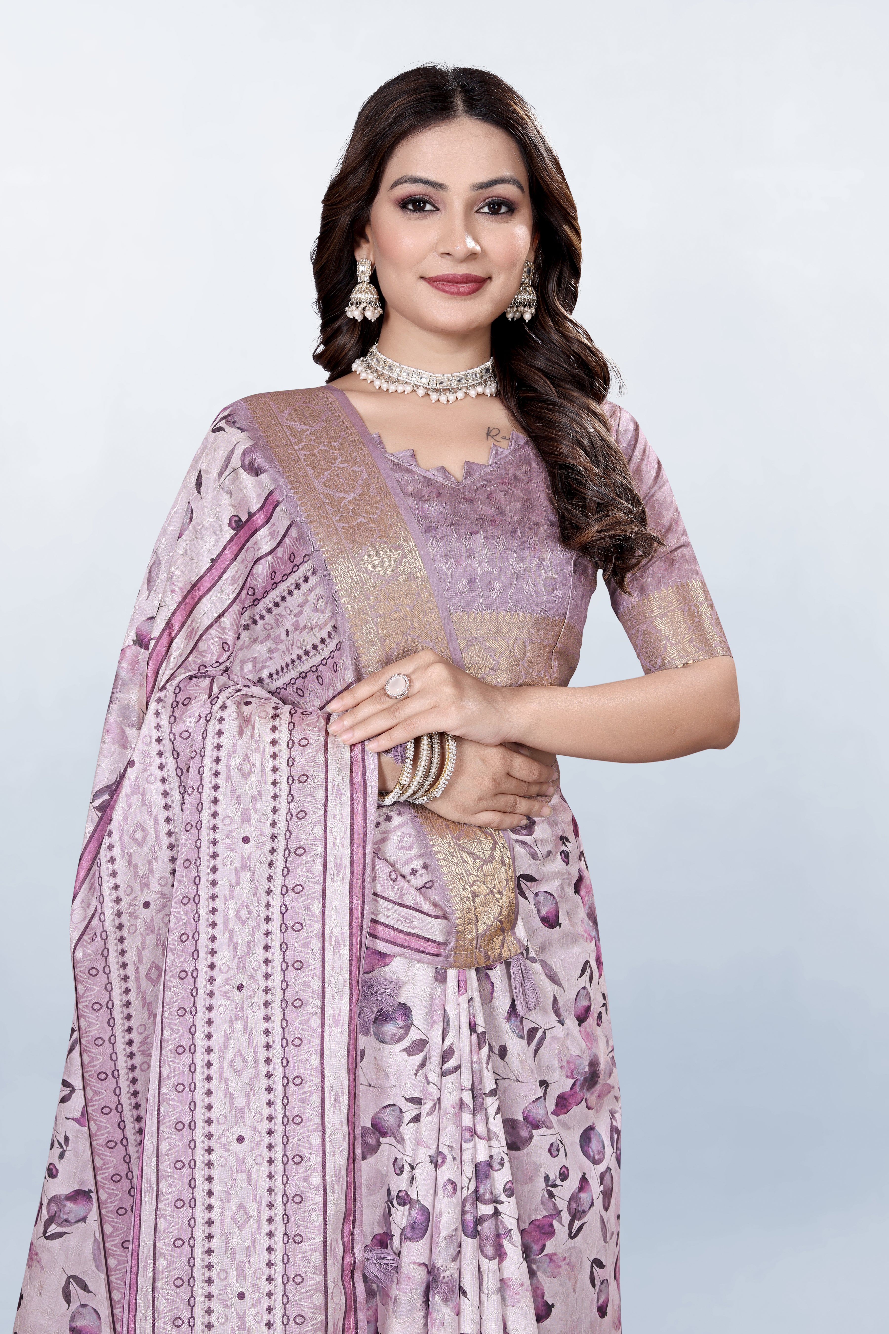 Krishna Pastel Pink Floral print Self Jacquard Silk Saree