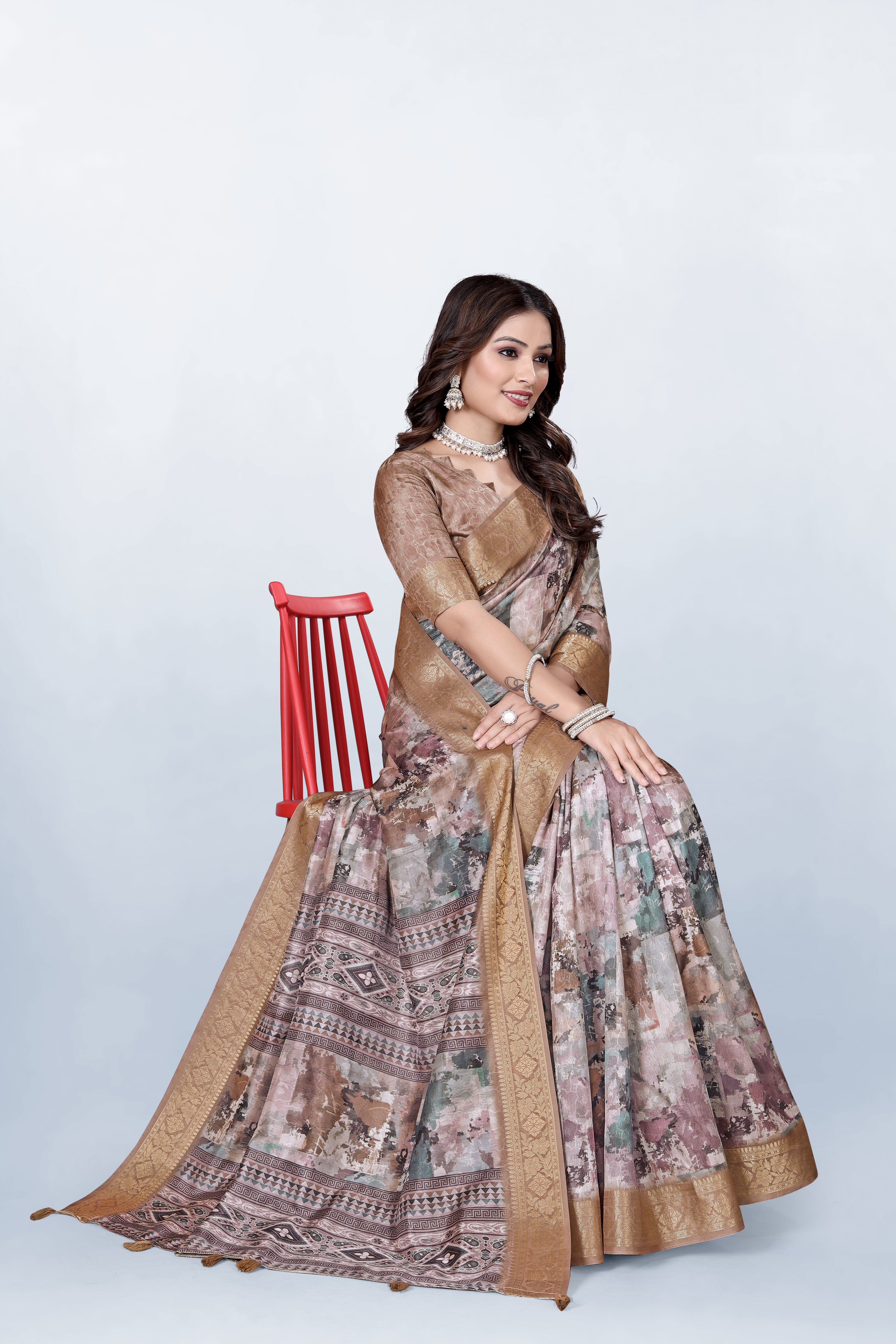 Krishna Pastel Watermark print Self Jacquard Silk Saree