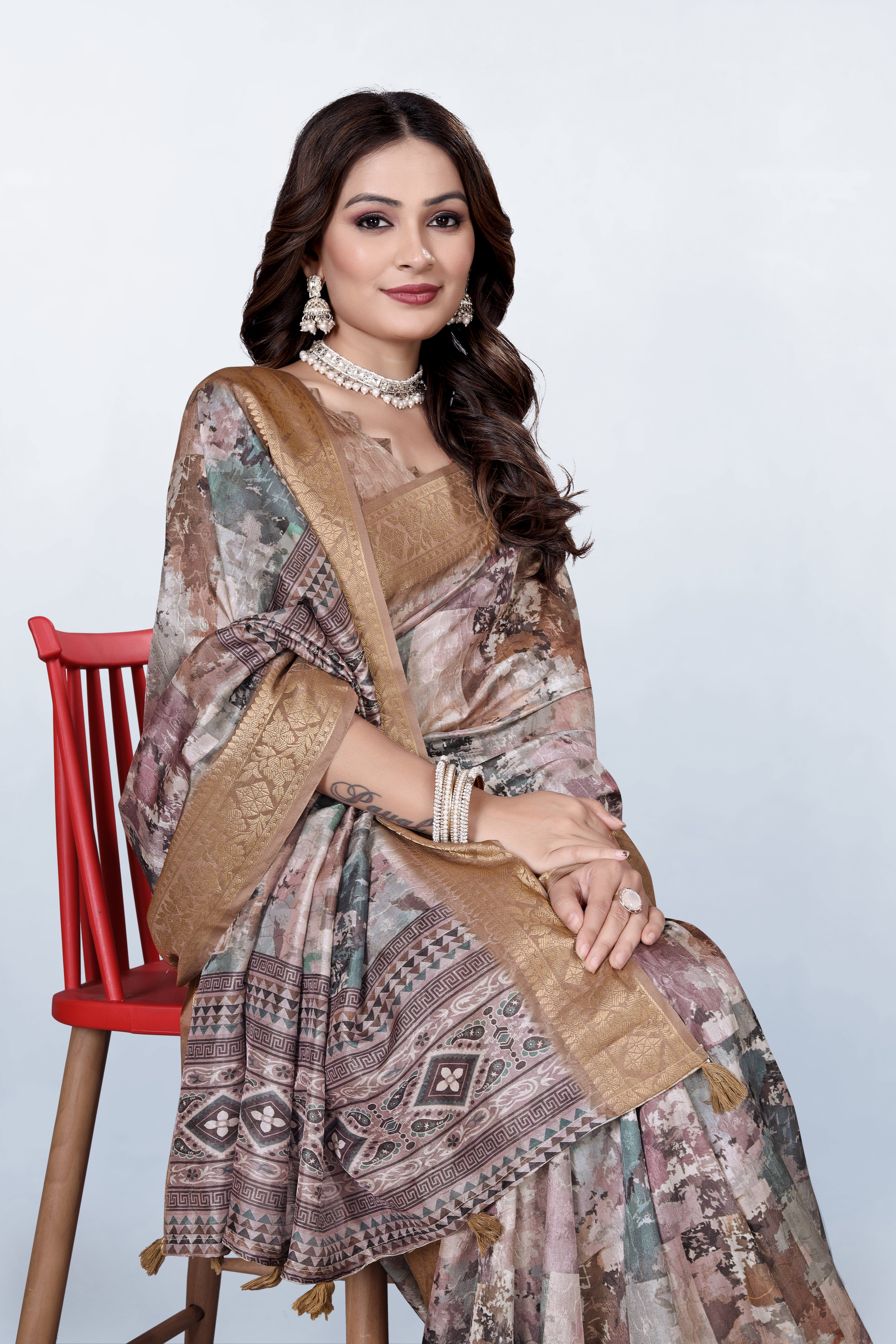 Krishna Pastel Watermark print Self Jacquard Silk Saree