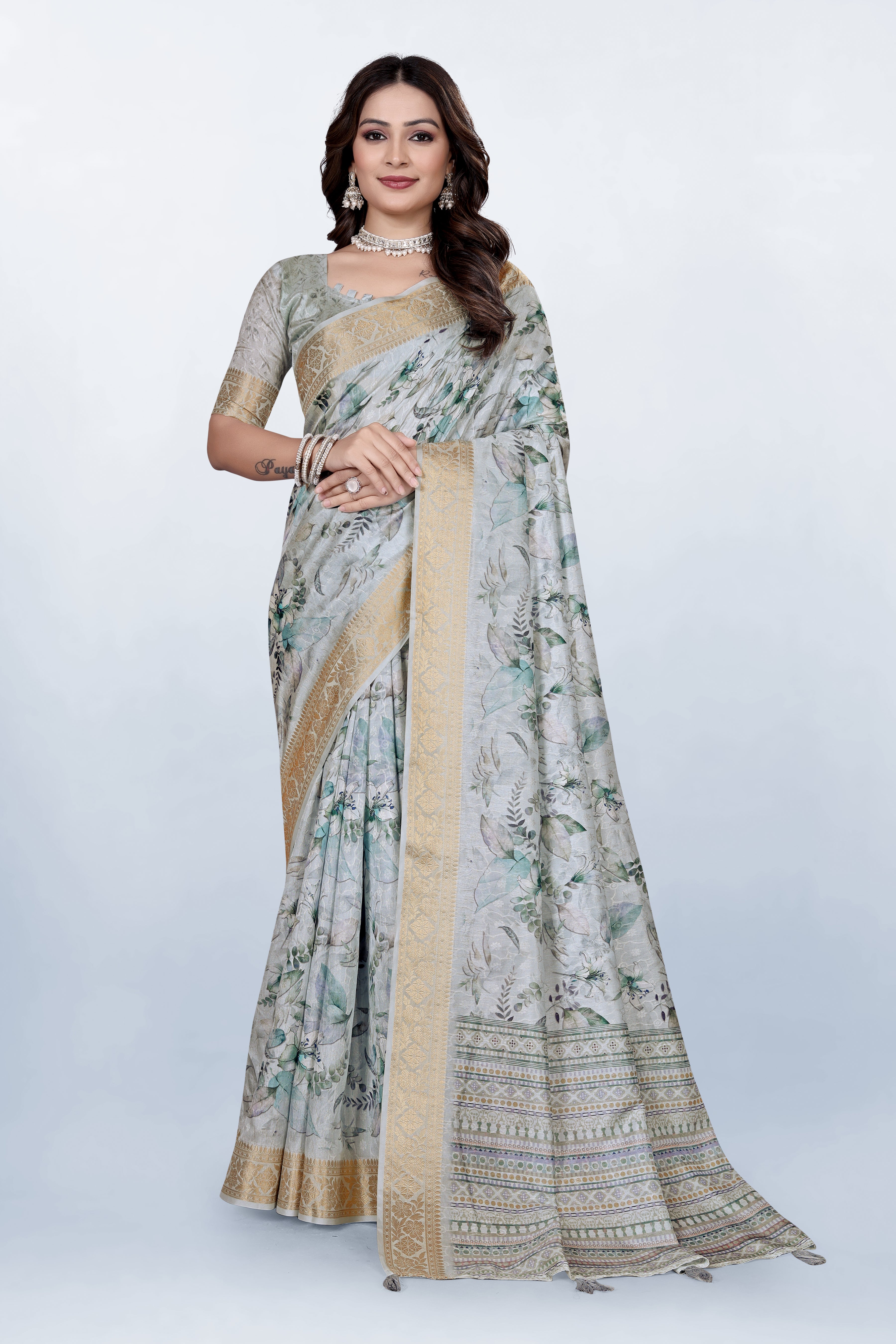 Krishna Metallic floral Print Self Jacquard Silk Saree