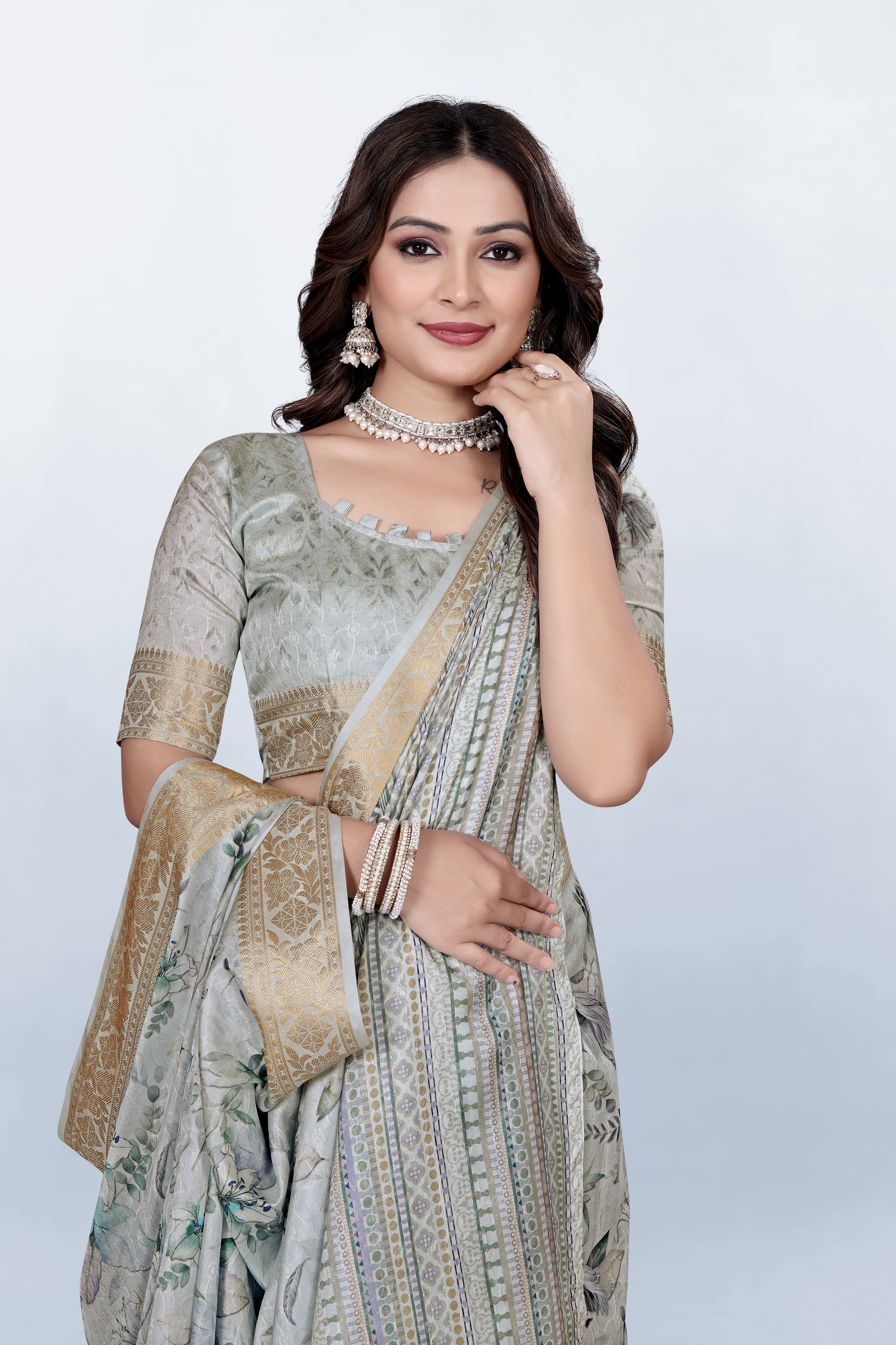 Krishna Metallic floral Print Self Jacquard Silk Saree