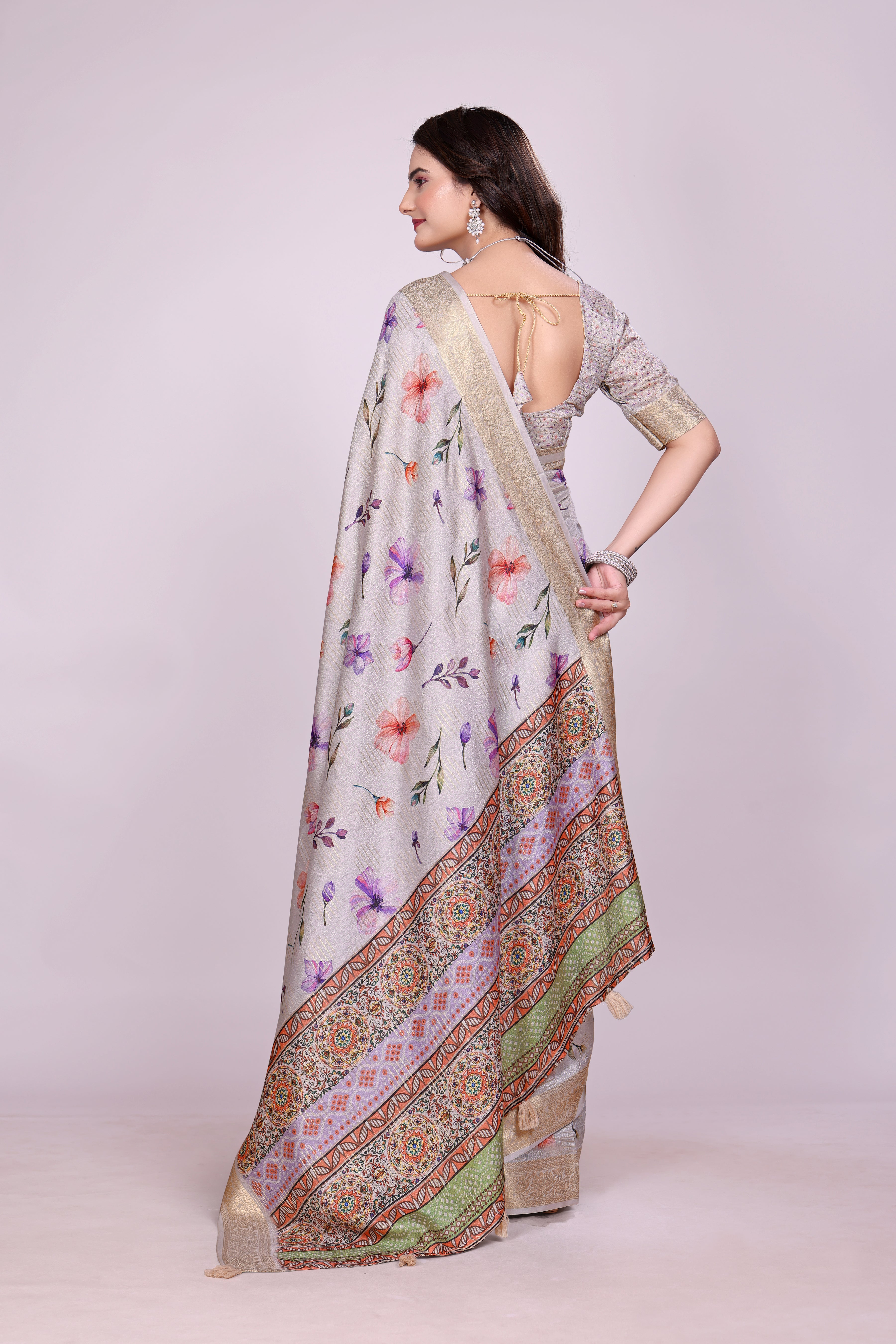 Karishma Metallic White Self Jacquard Silk Saree