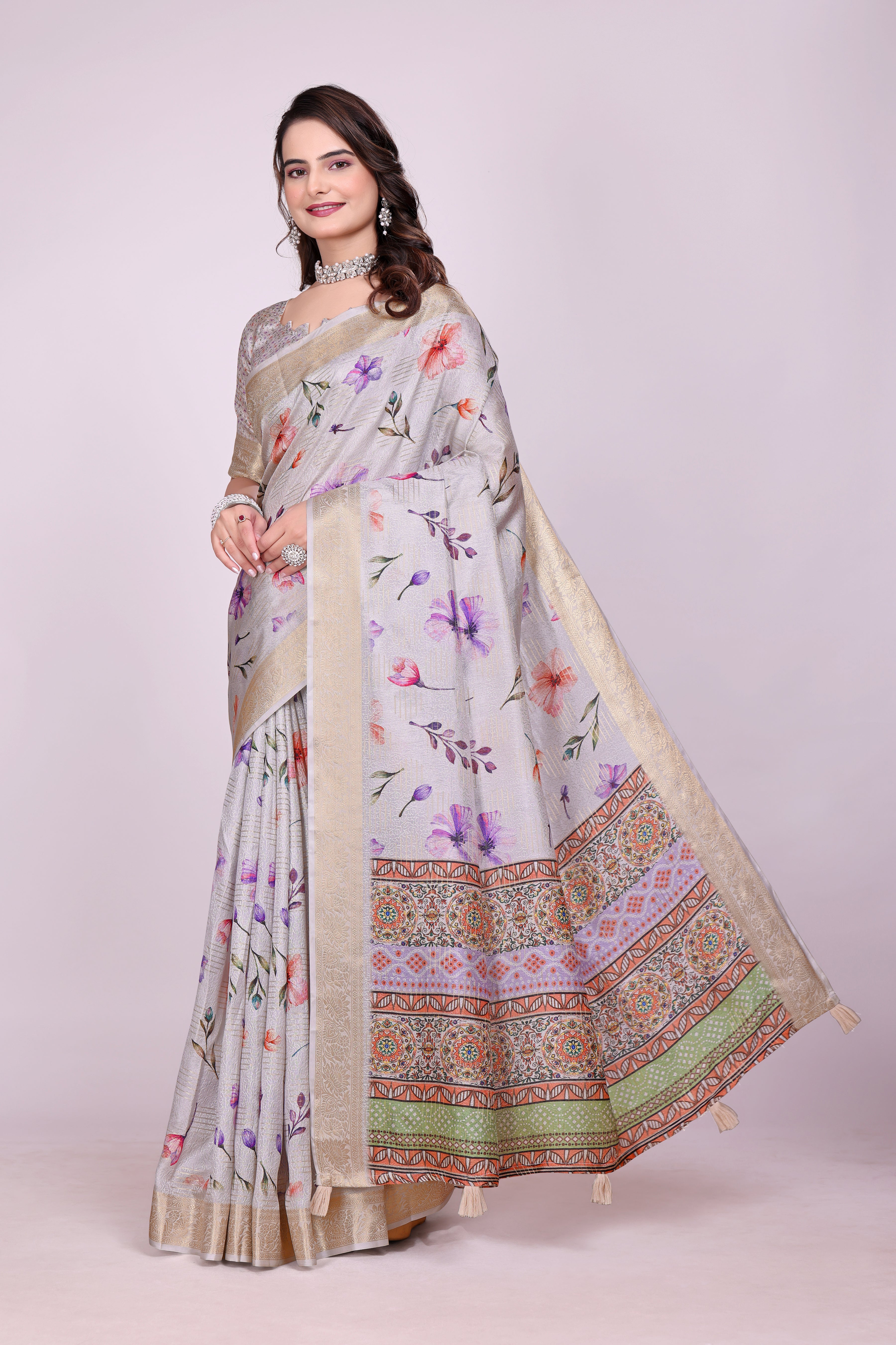 Karishma Metallic White Self Jacquard Silk Saree