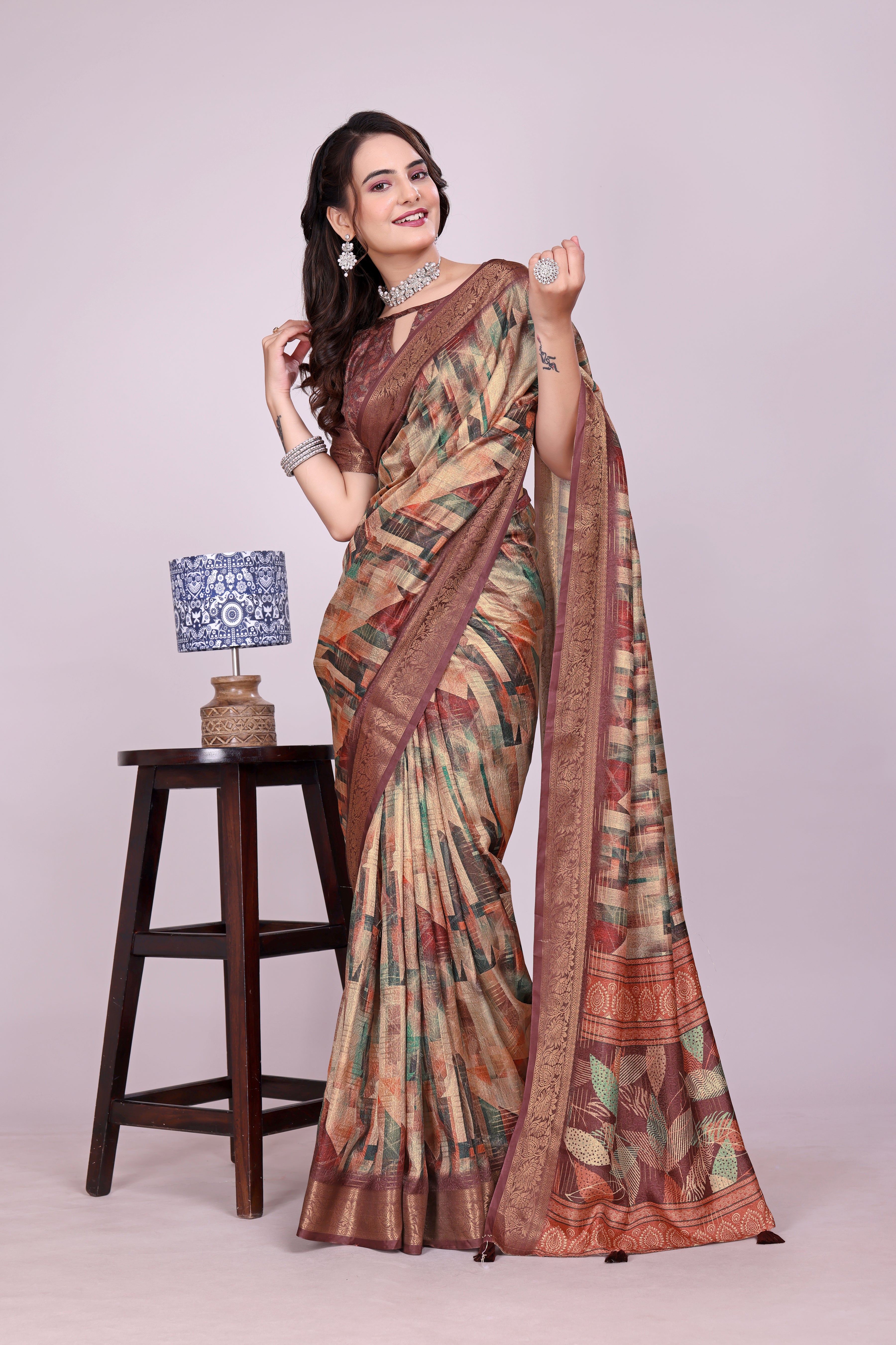 Karishma Brown Self Jacquard Silk Saree