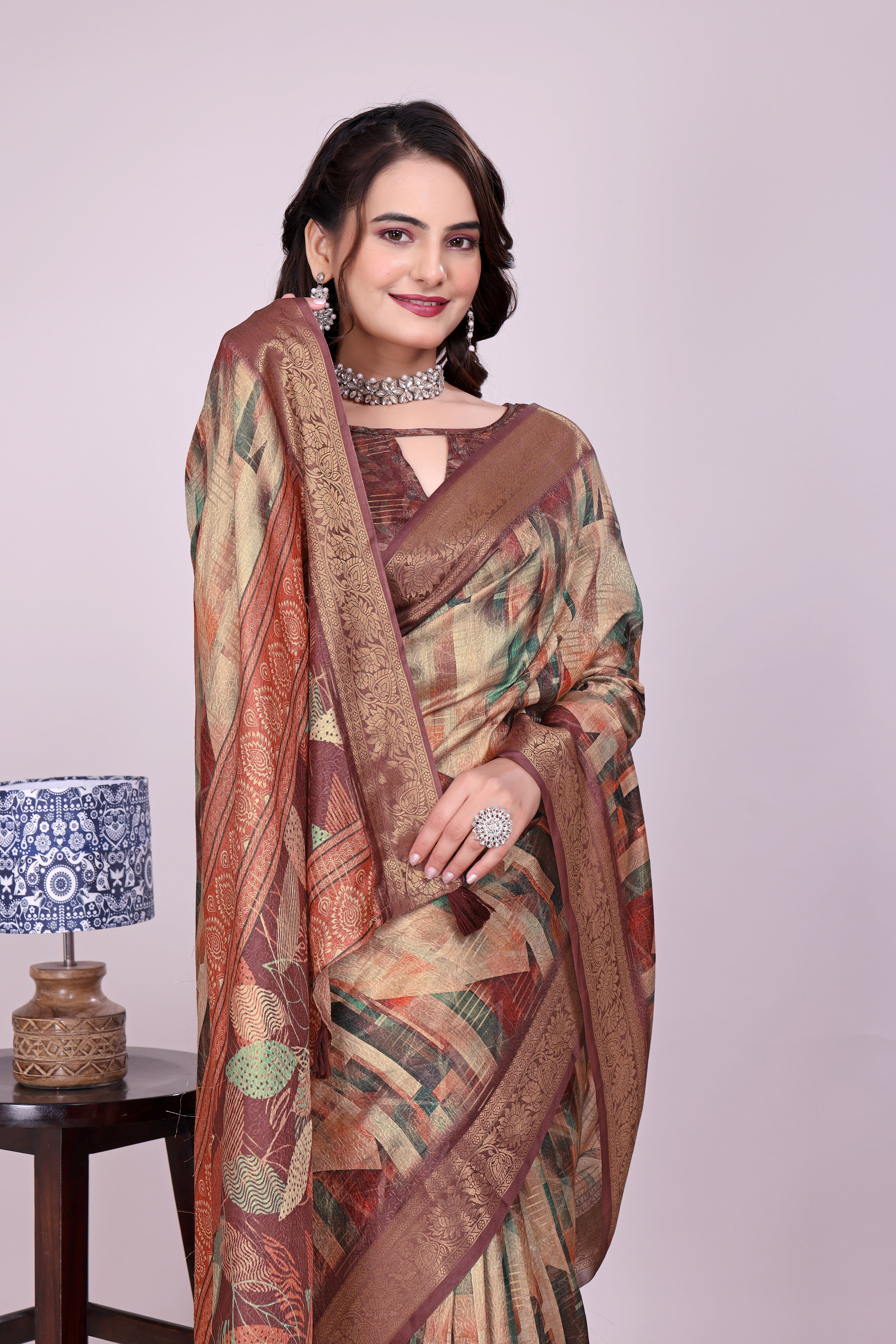 Karishma Brown Self Jacquard Silk Saree
