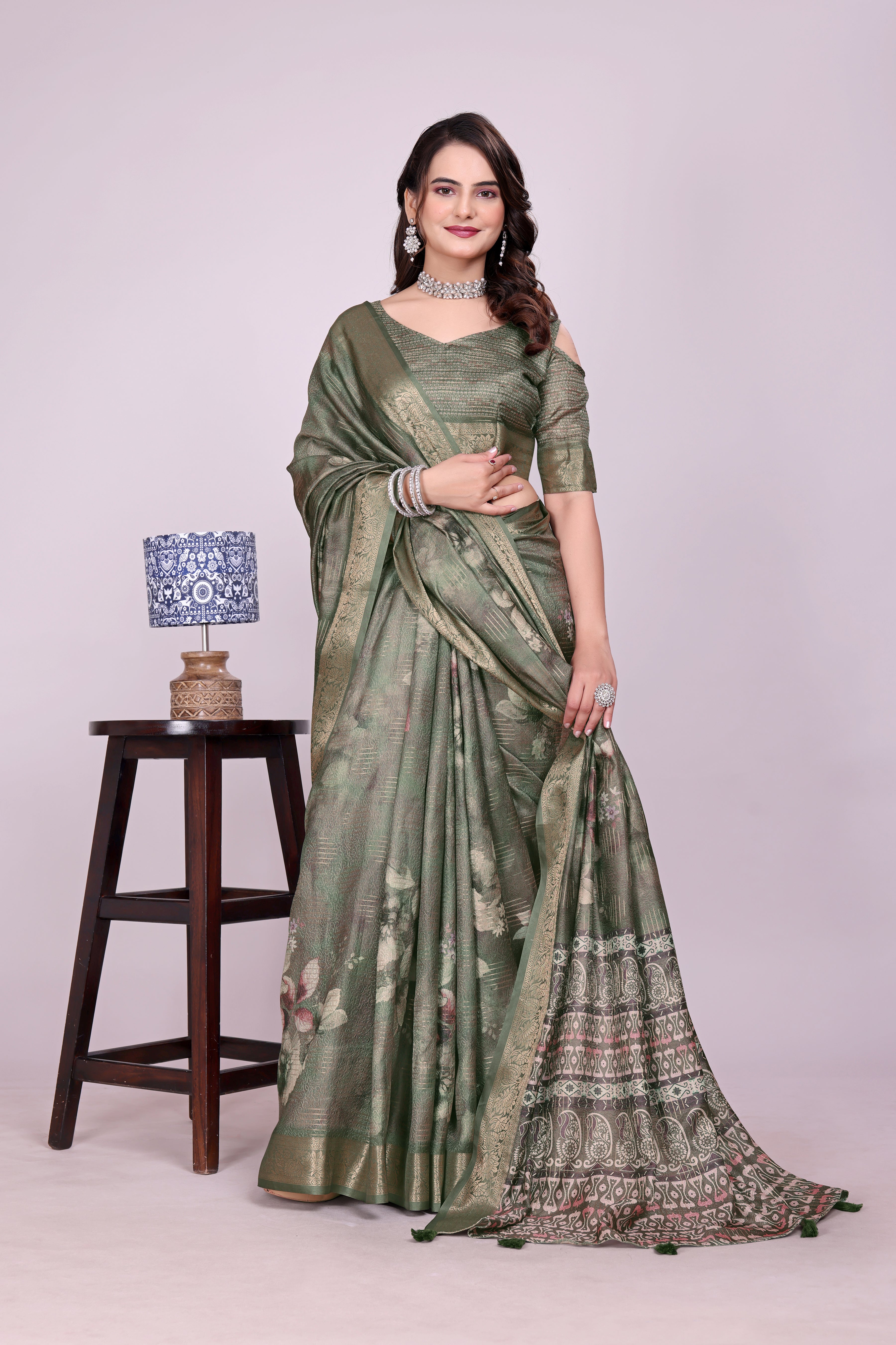 Karishma Mehandi Green Self Jacquard Silk Saree