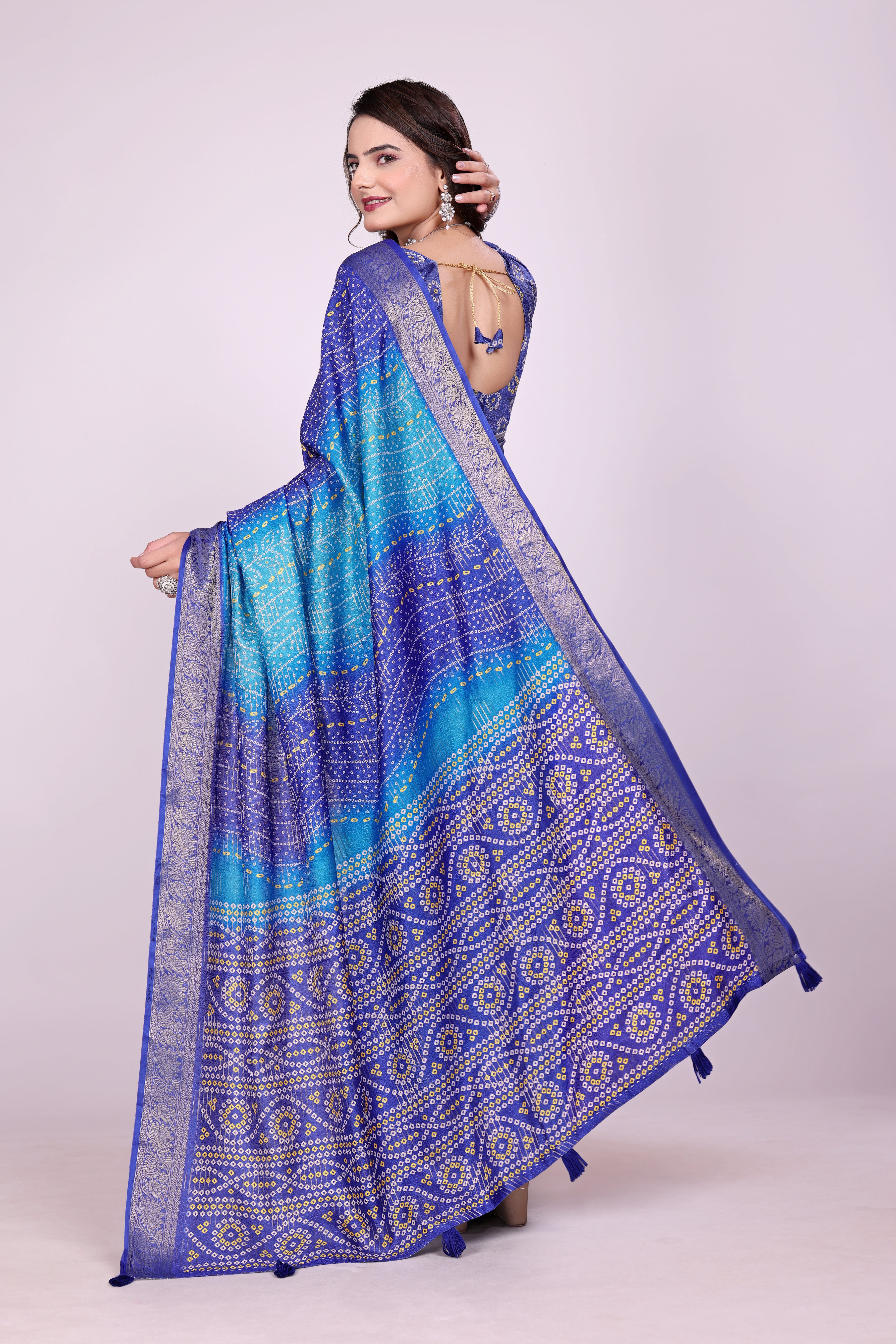 Karishma Purple Blue Self Jacquard Silk Saree