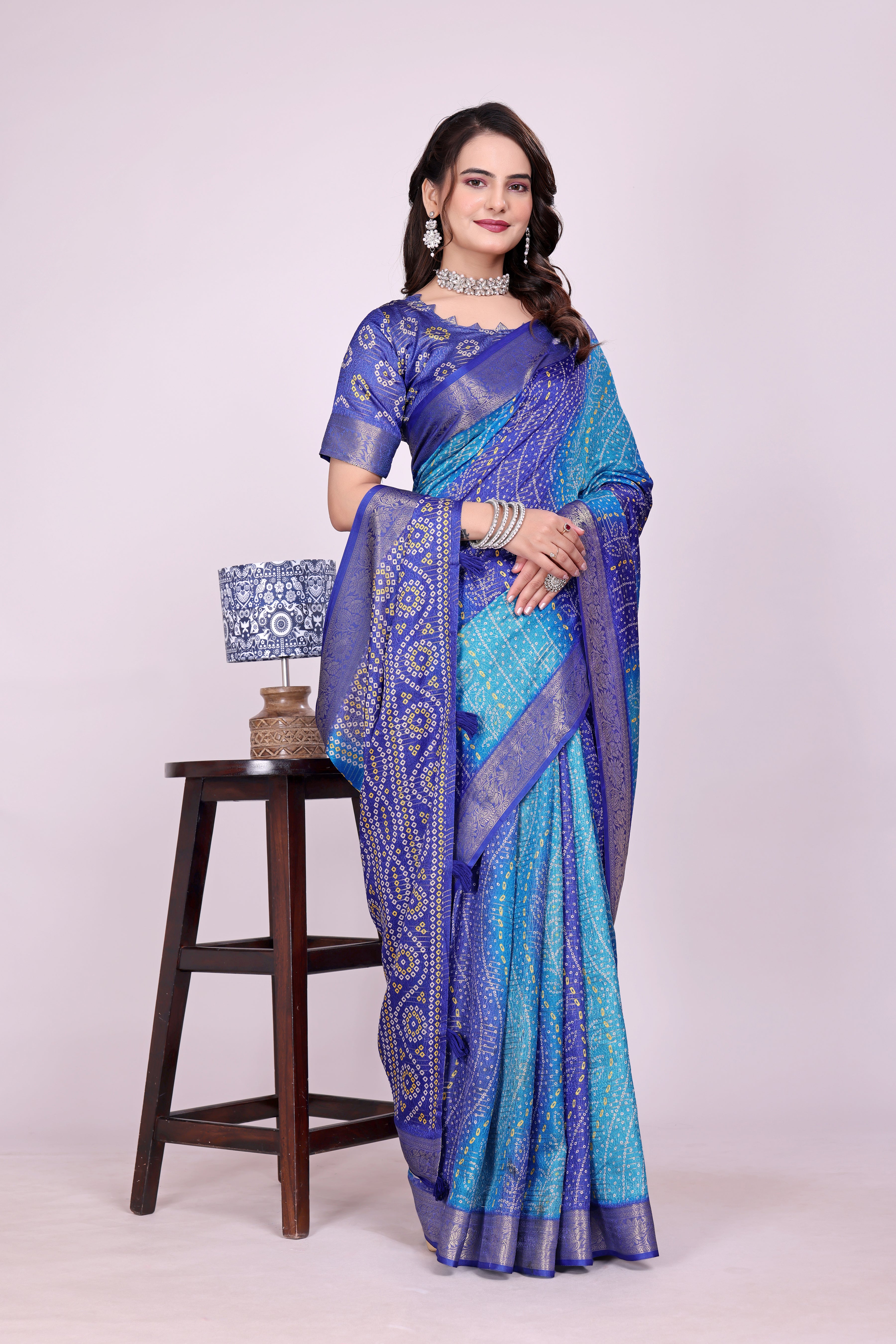 Karishma Purple Blue Self Jacquard Silk Saree