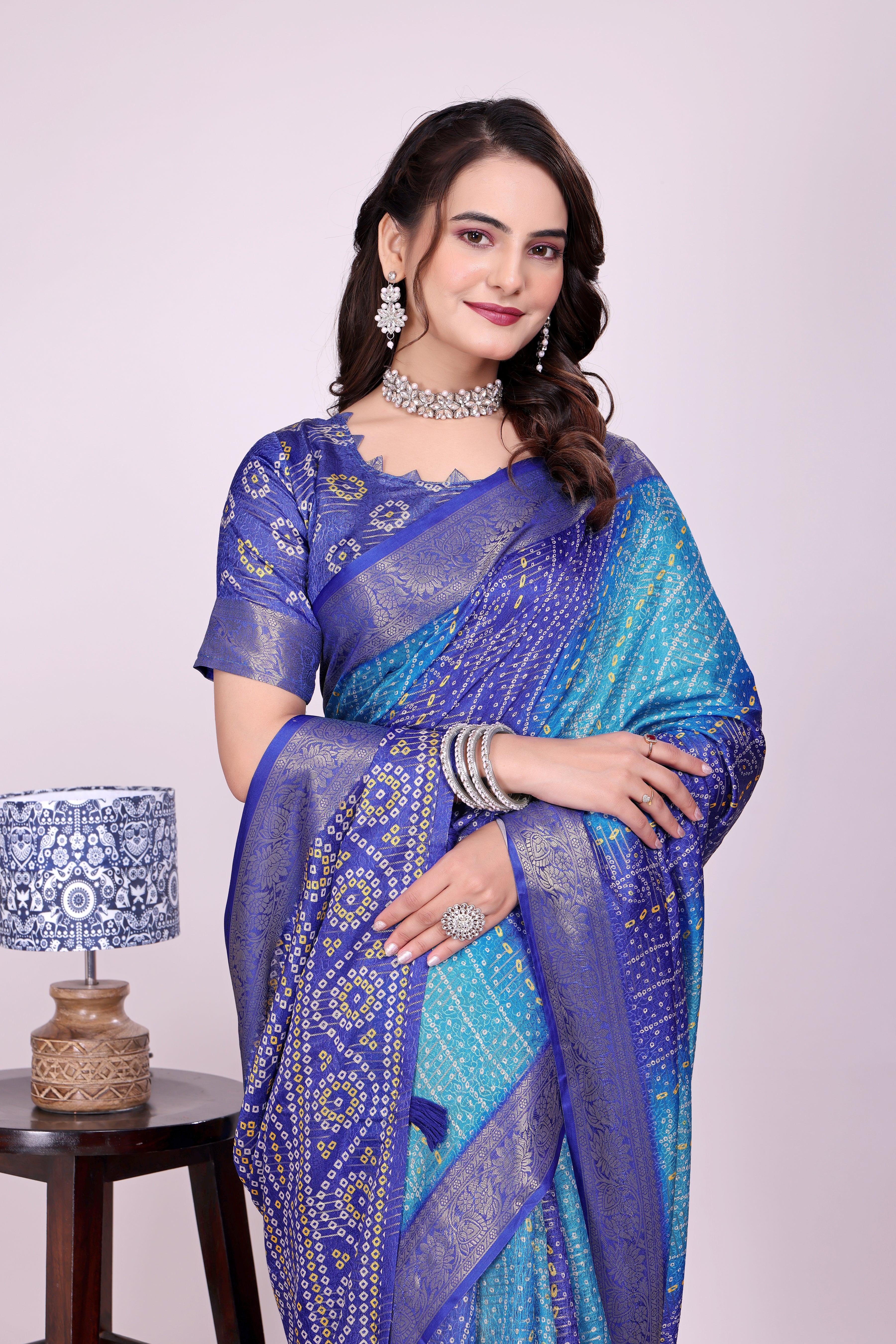 Karishma Purple Blue Self Jacquard Silk Saree