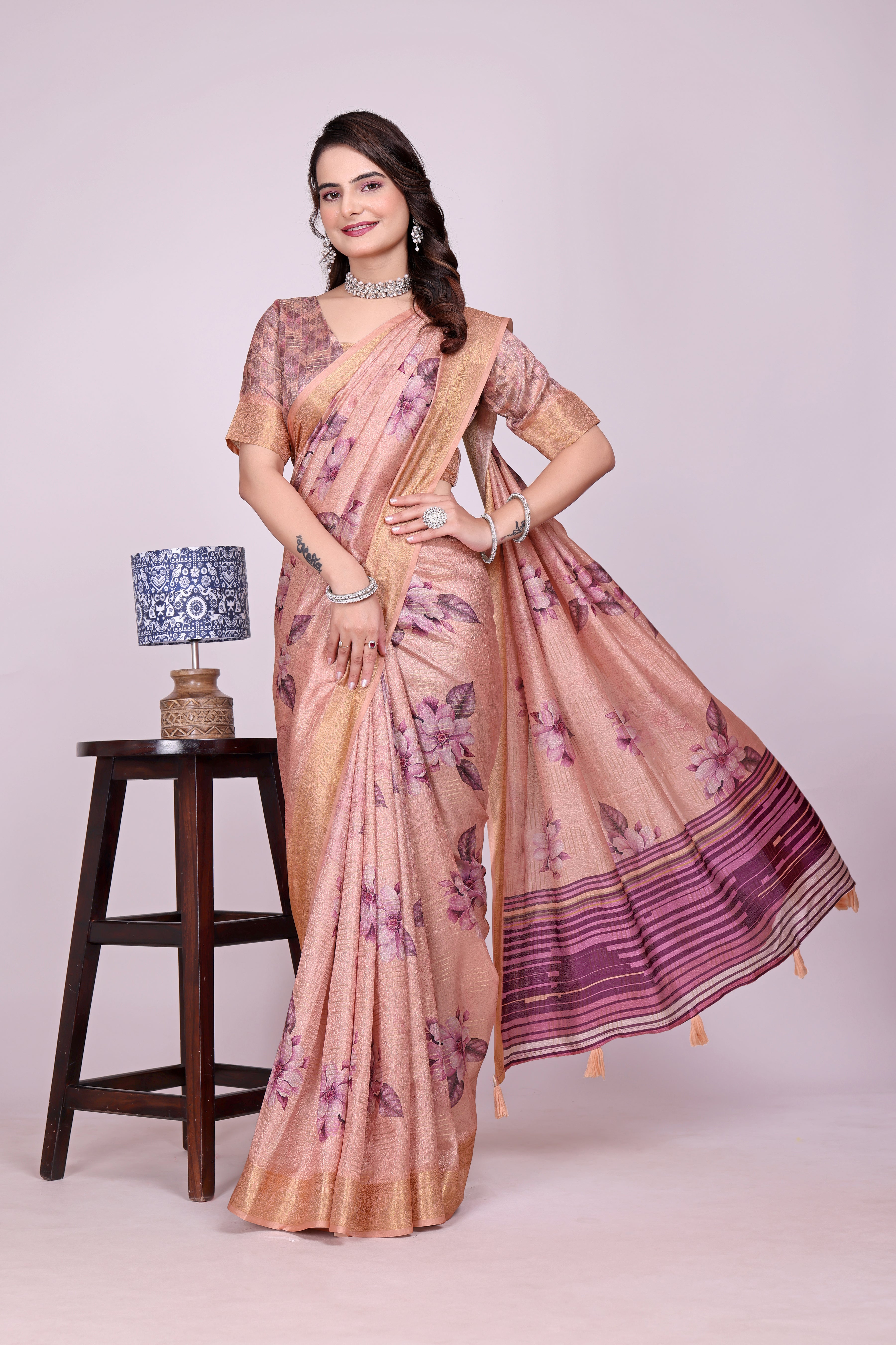 Karishma Peach Self Jacquard Silk Saree