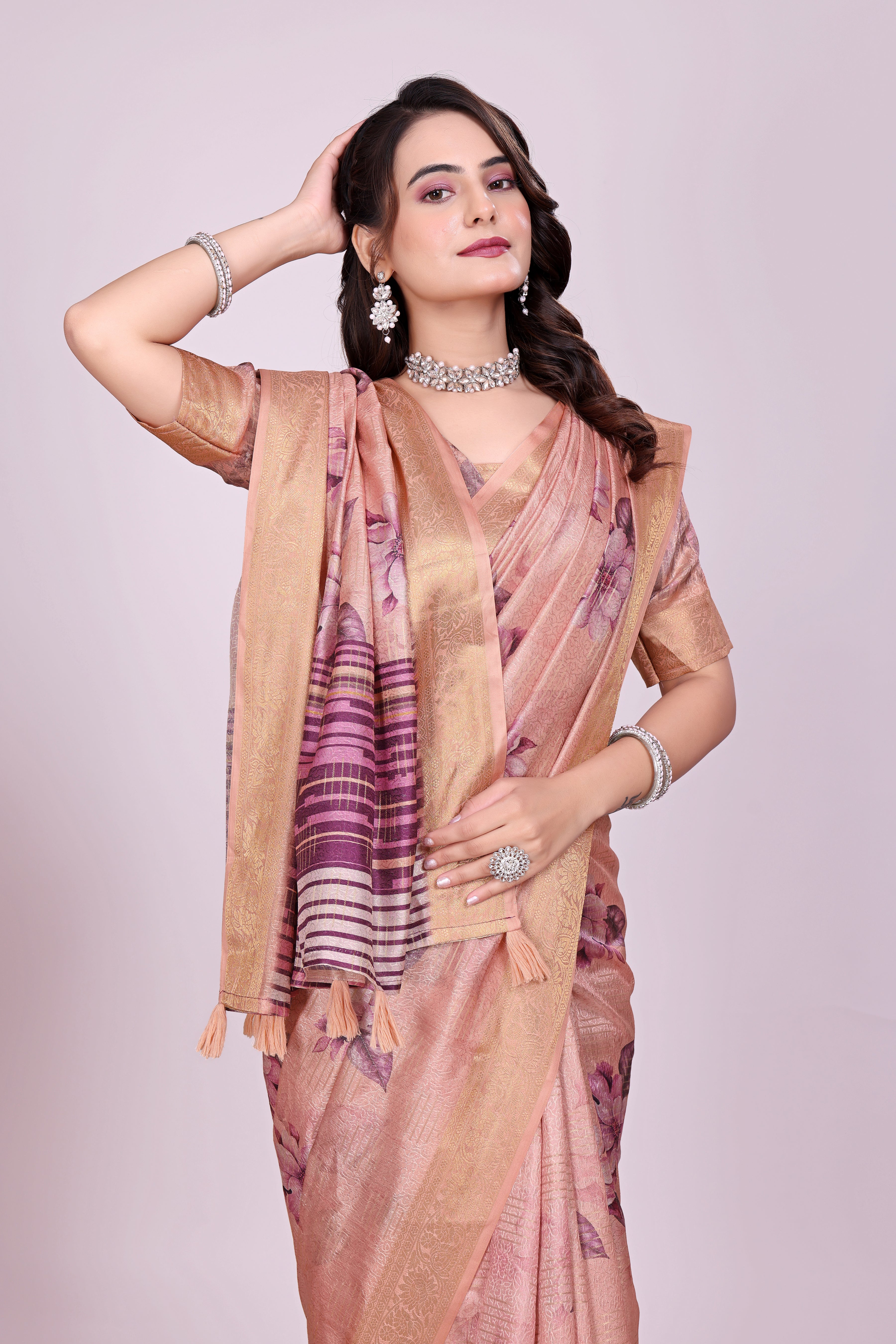 Karishma Peach Self Jacquard Silk Saree