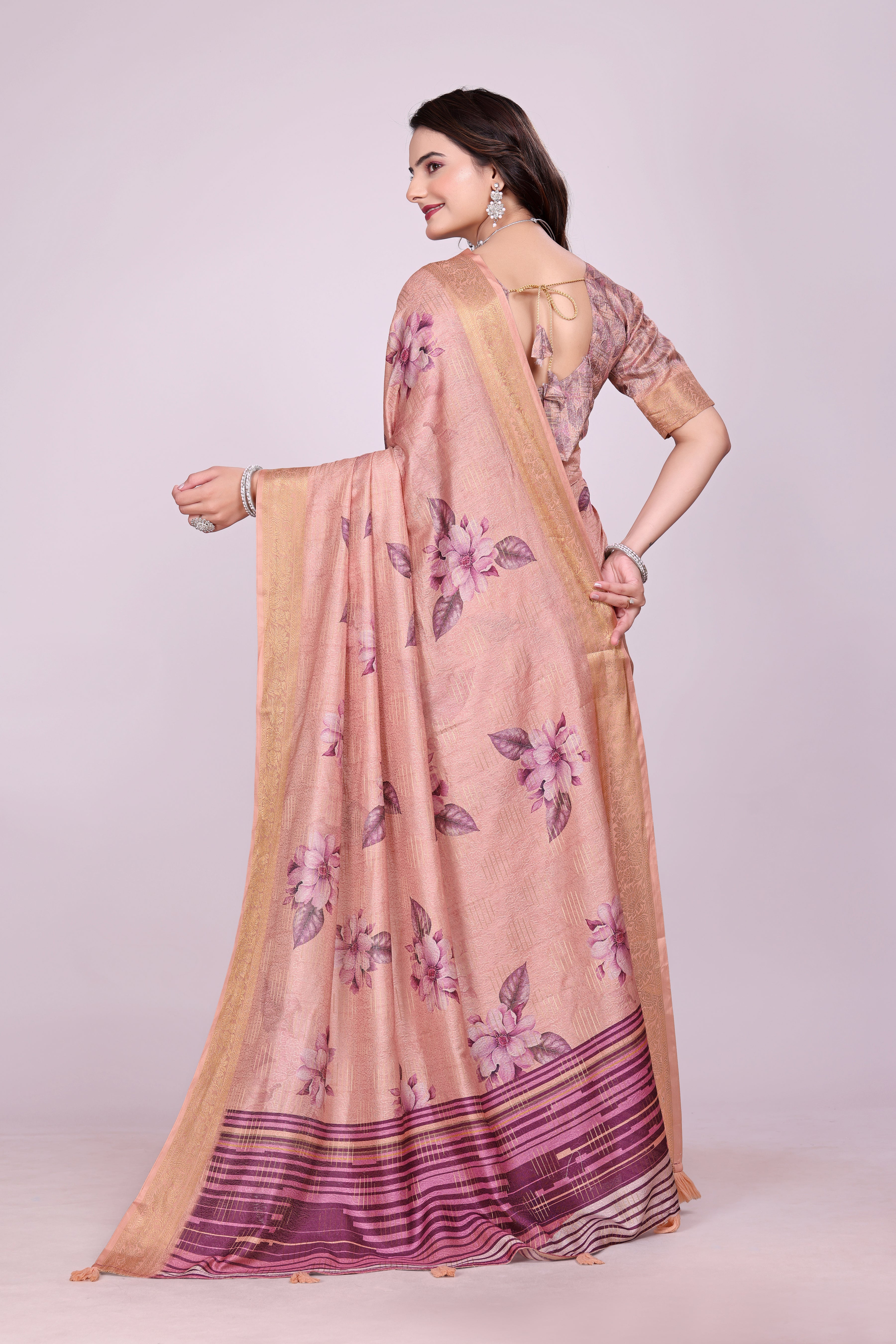 Karishma Peach Self Jacquard Silk Saree