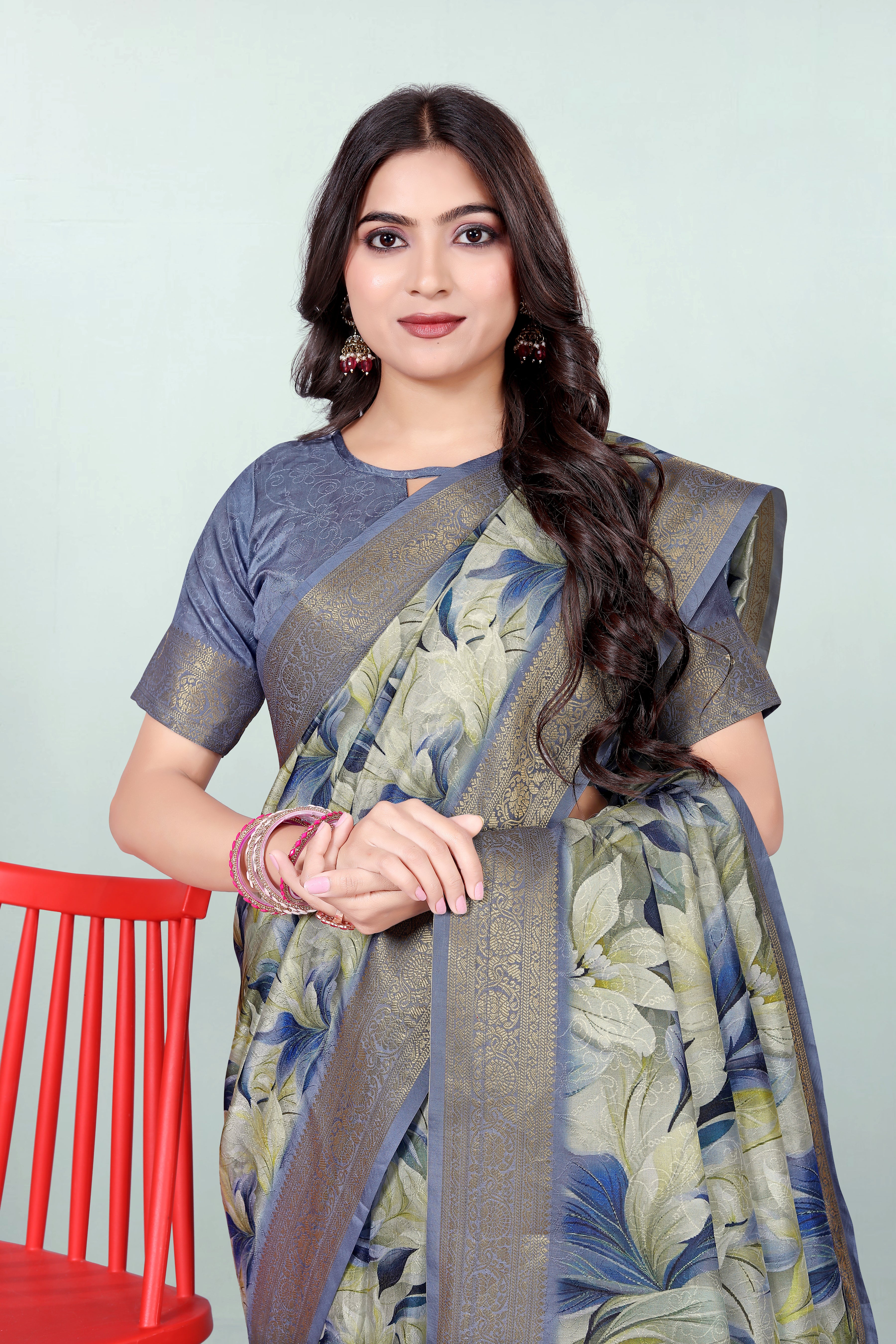 Krishna Blue-Yellow Self Jacquard Silk Saree