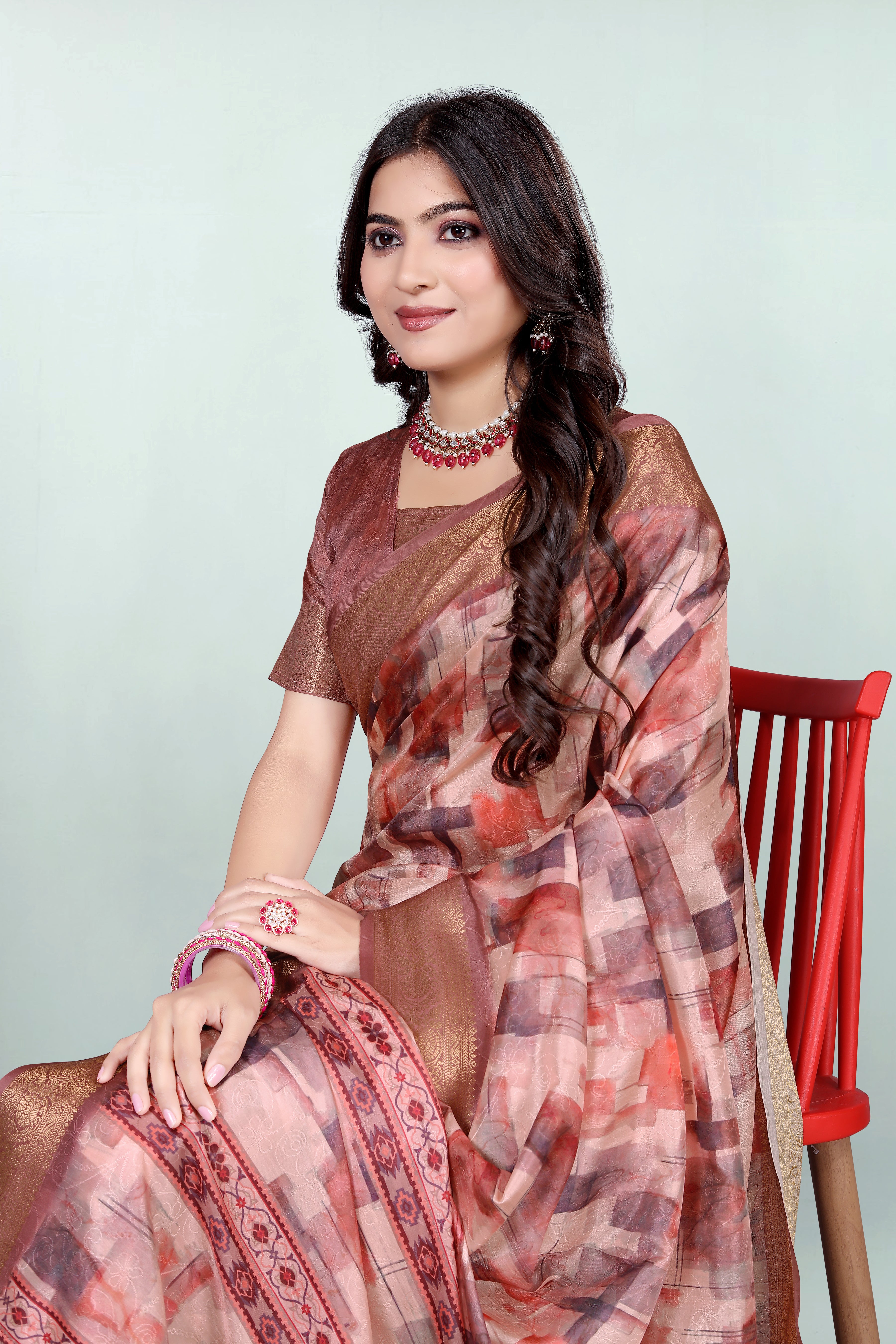 Krishna Geometrical Maroon Self Jacquard Silk Saree