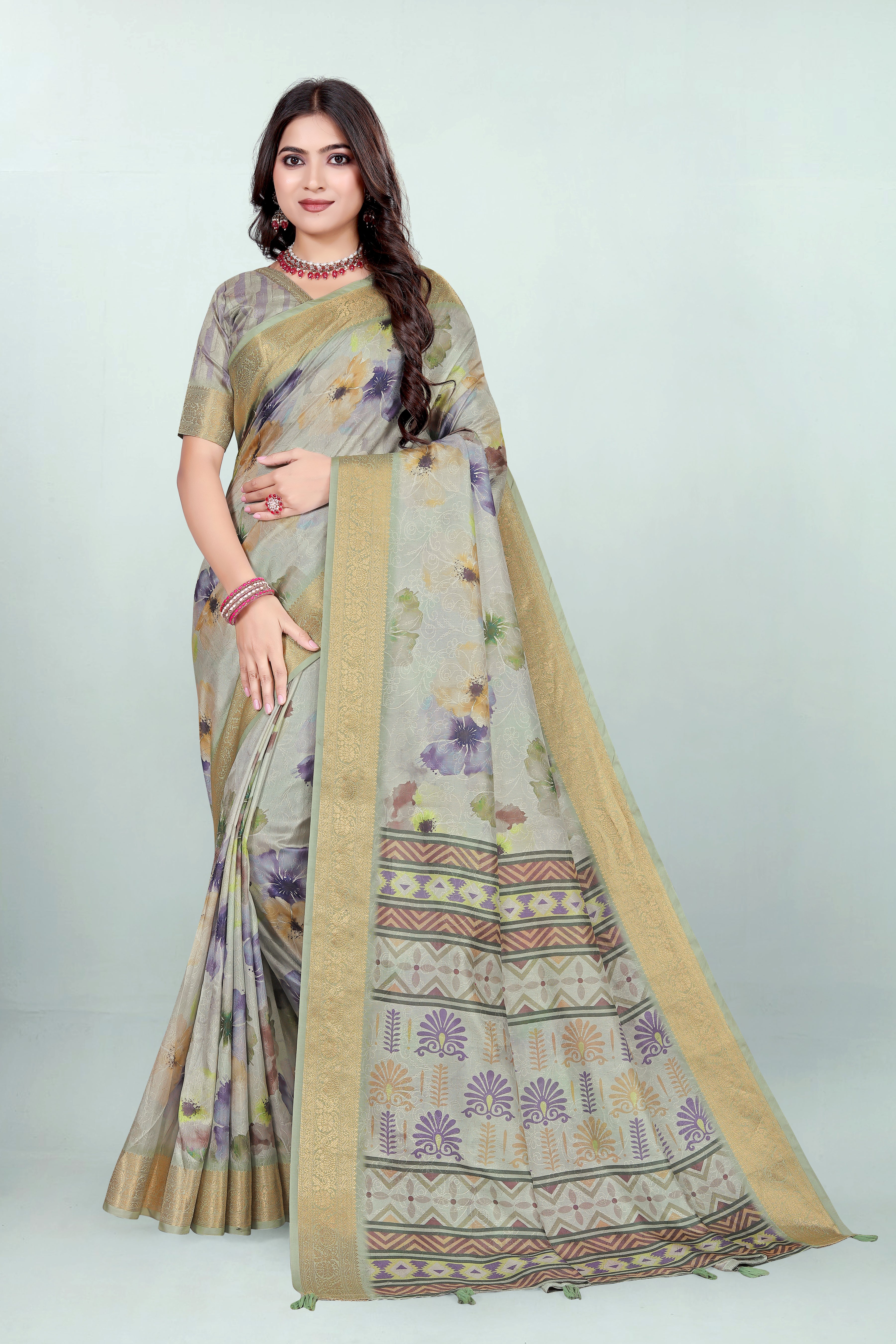 Krishna Light Green Self Jacquard Silk Saree