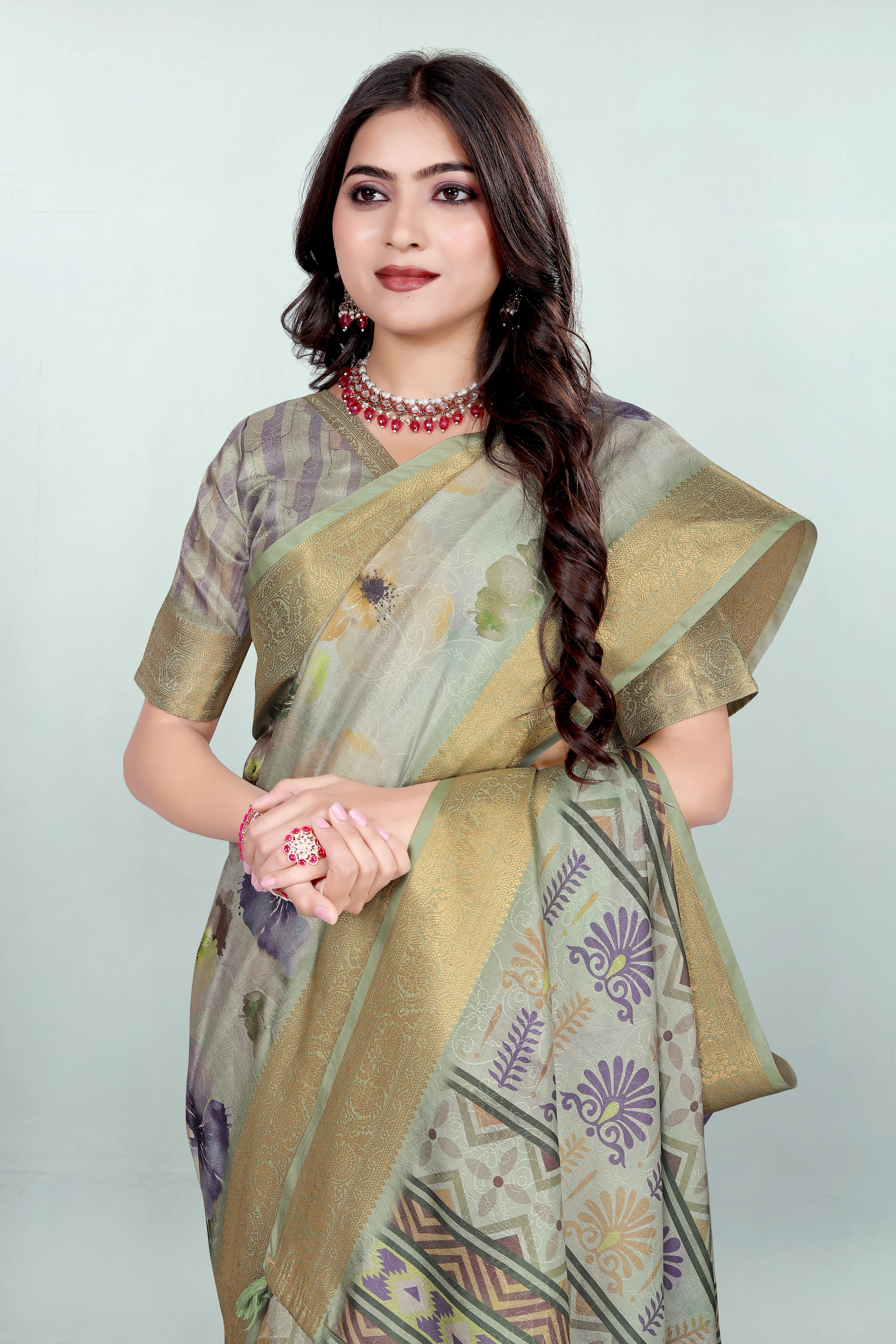 Krishna Light Green Self Jacquard Silk Saree