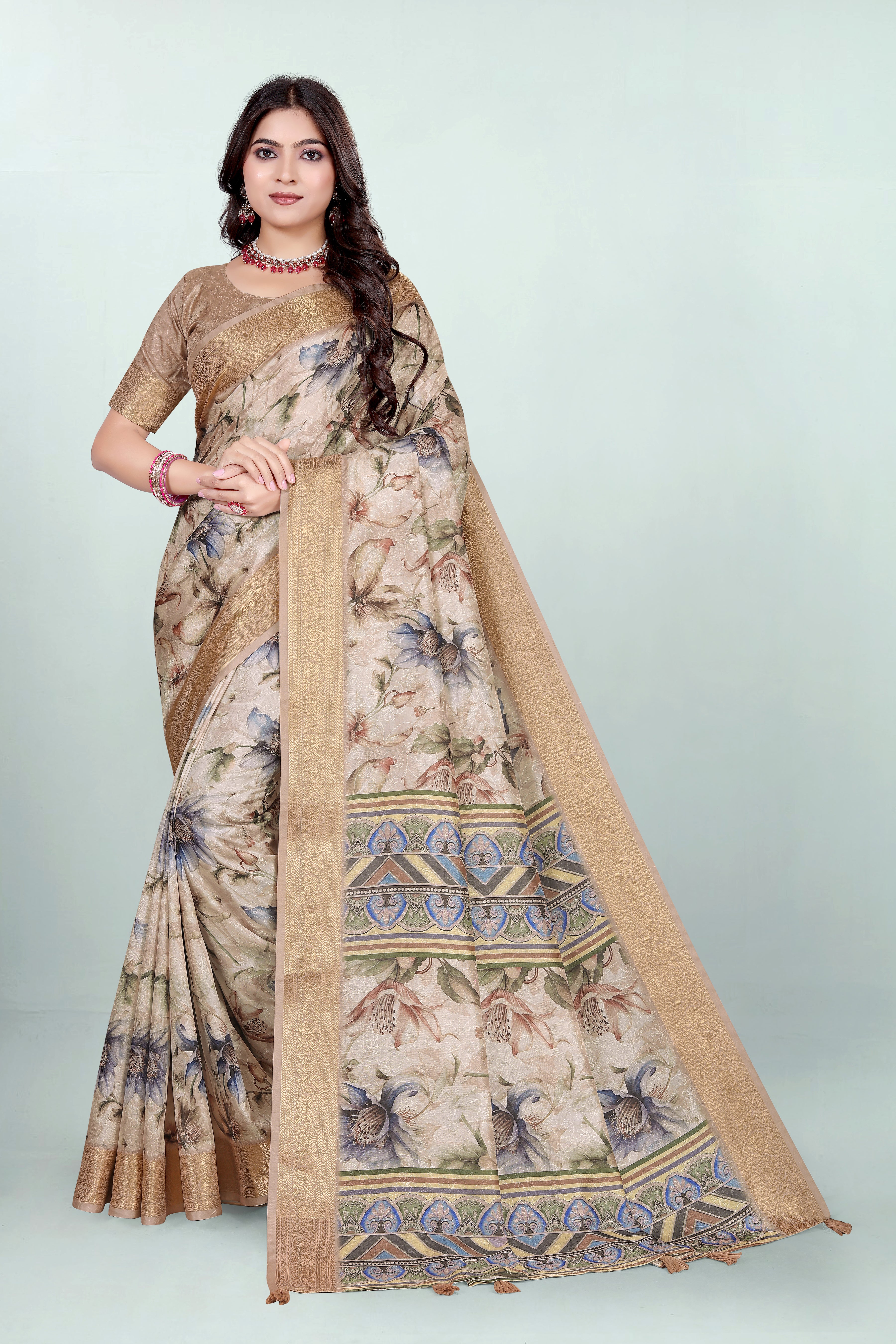 Krishna Grey Golden Self Jacquard Silk Saree