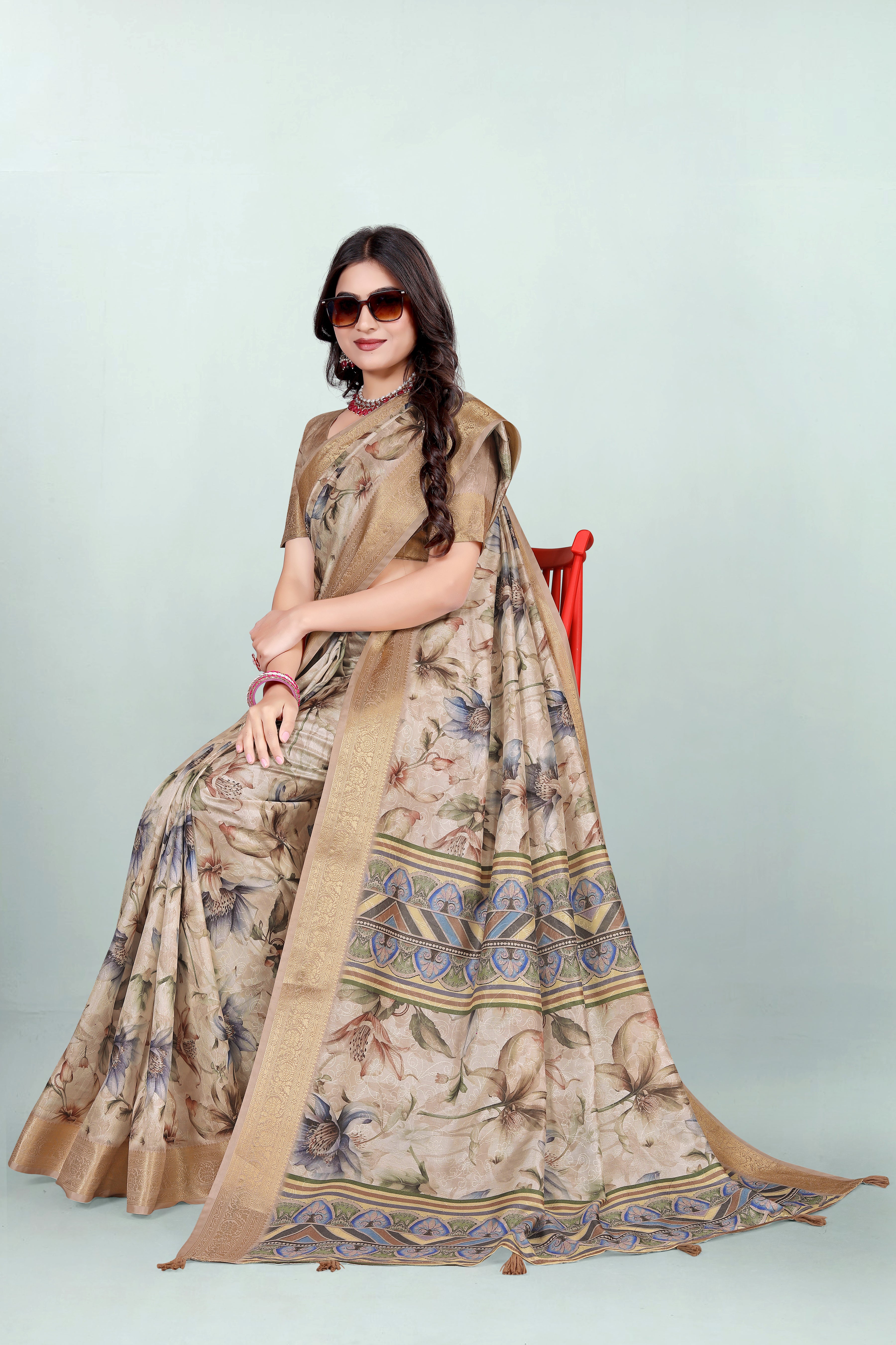 Krishna Grey Golden Self Jacquard Silk Saree