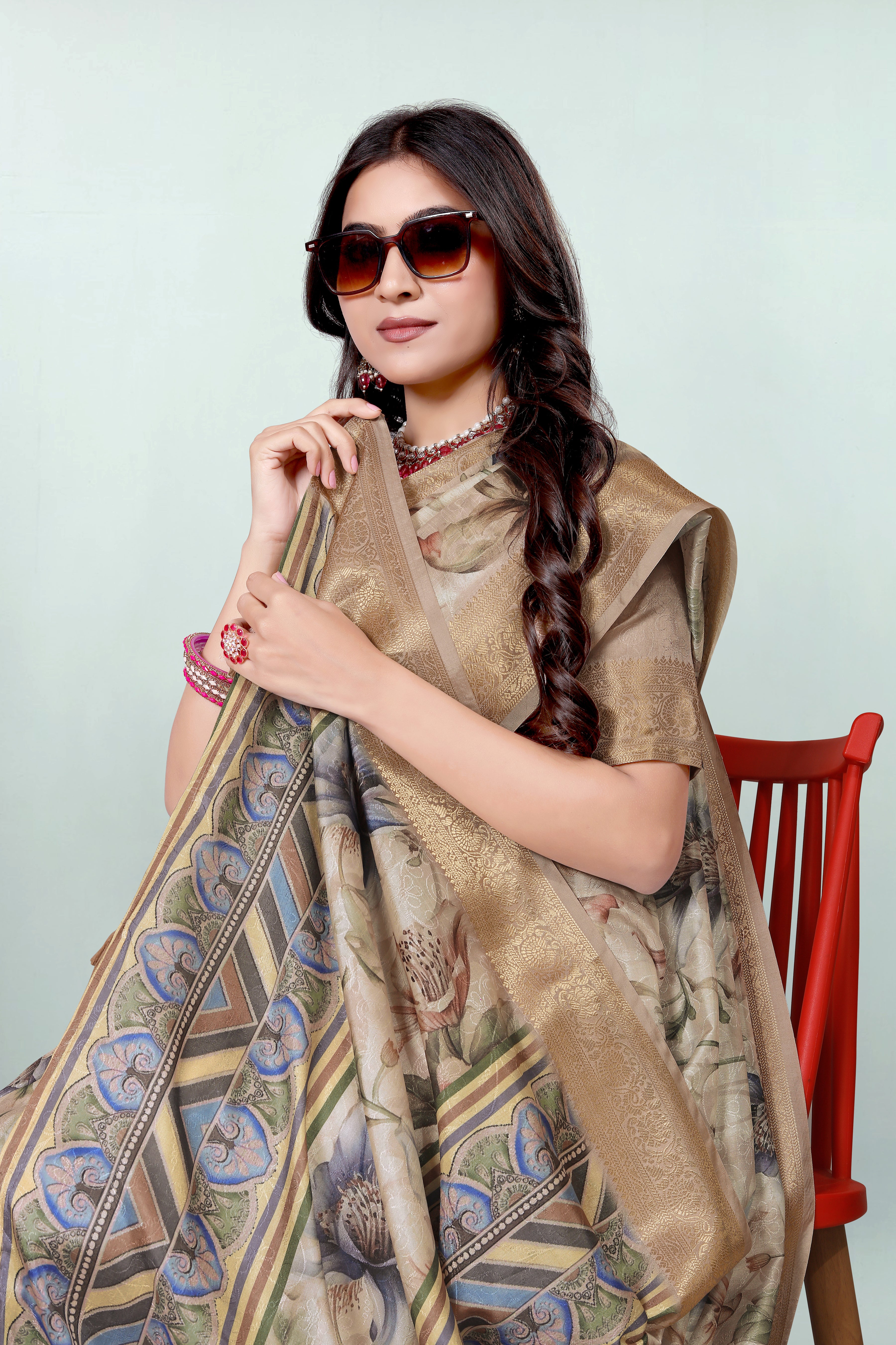 Krishna Grey Golden Self Jacquard Silk Saree