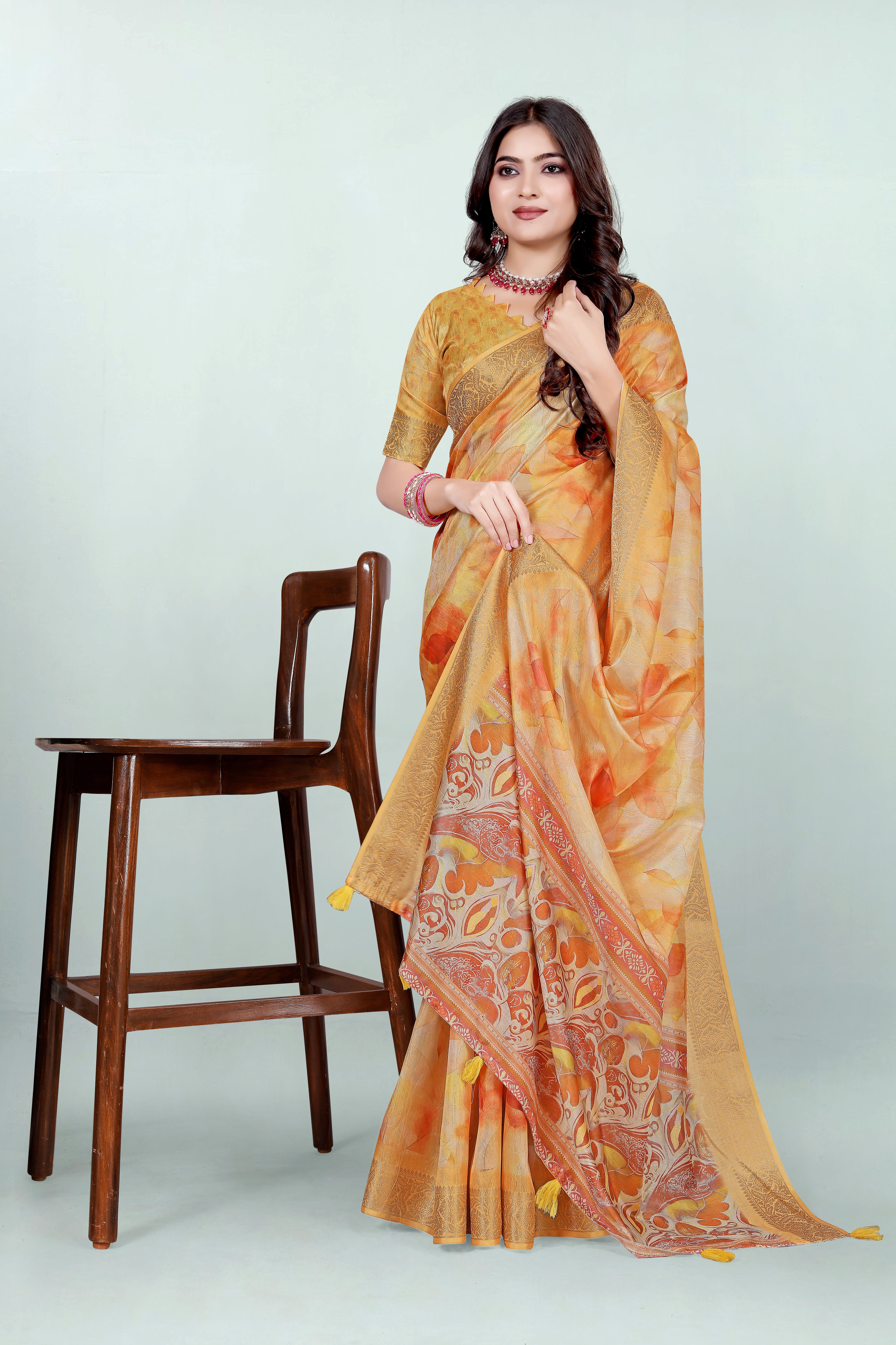 Krishna Lemon Yellow Self Jacquard Silk Saree