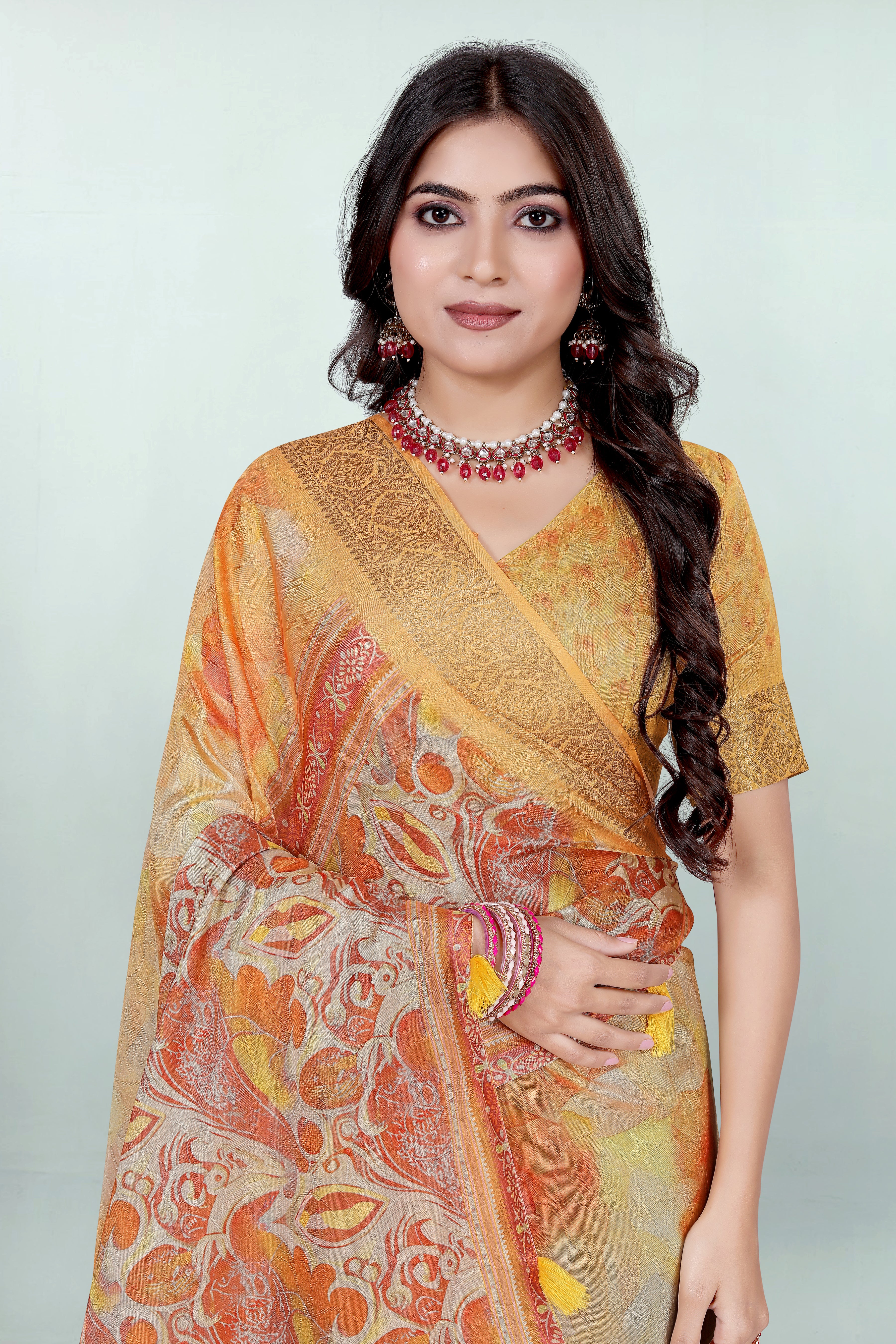 Krishna Lemon Yellow Self Jacquard Silk Saree