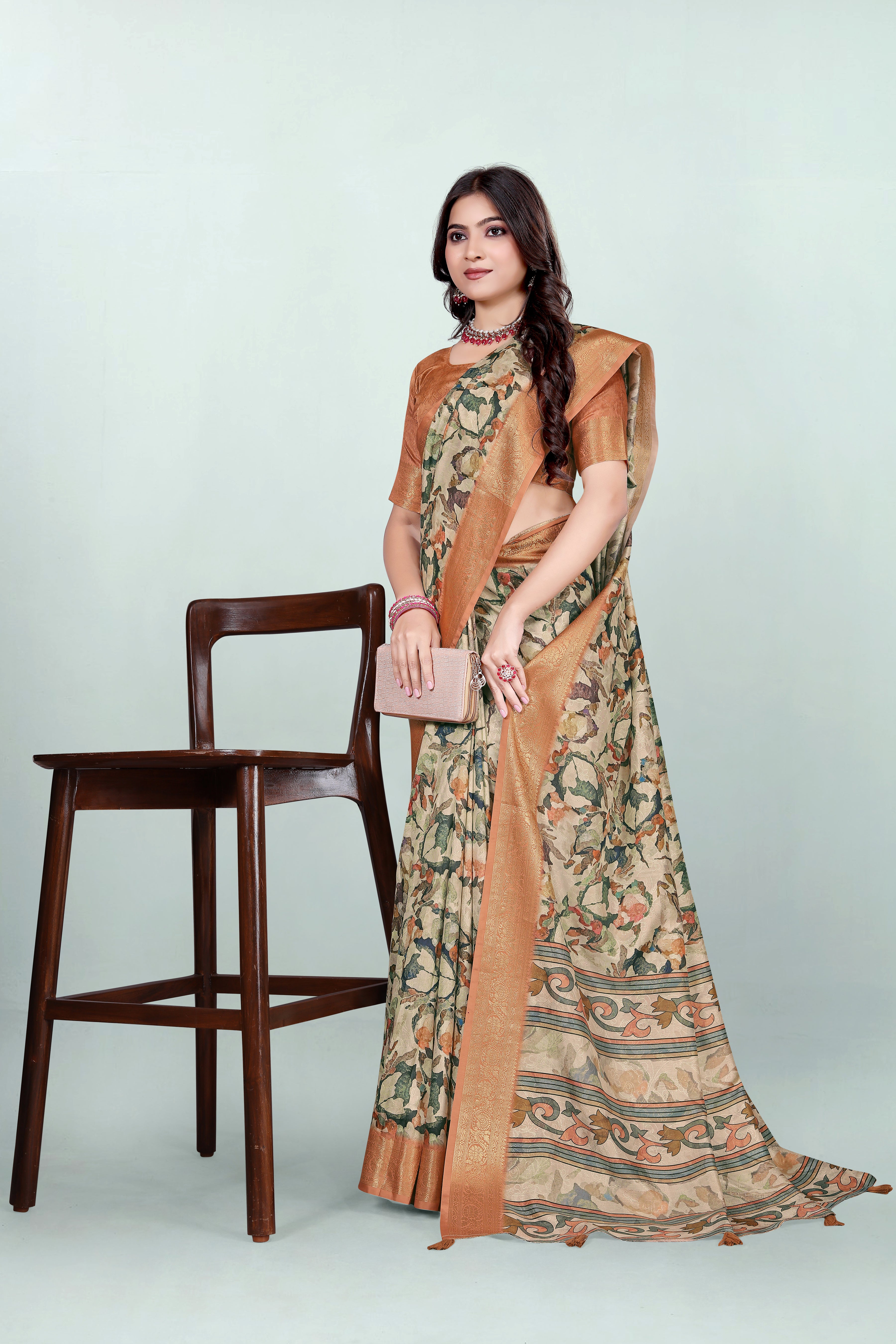 Krishna Orange Self Jacquard Silk Saree
