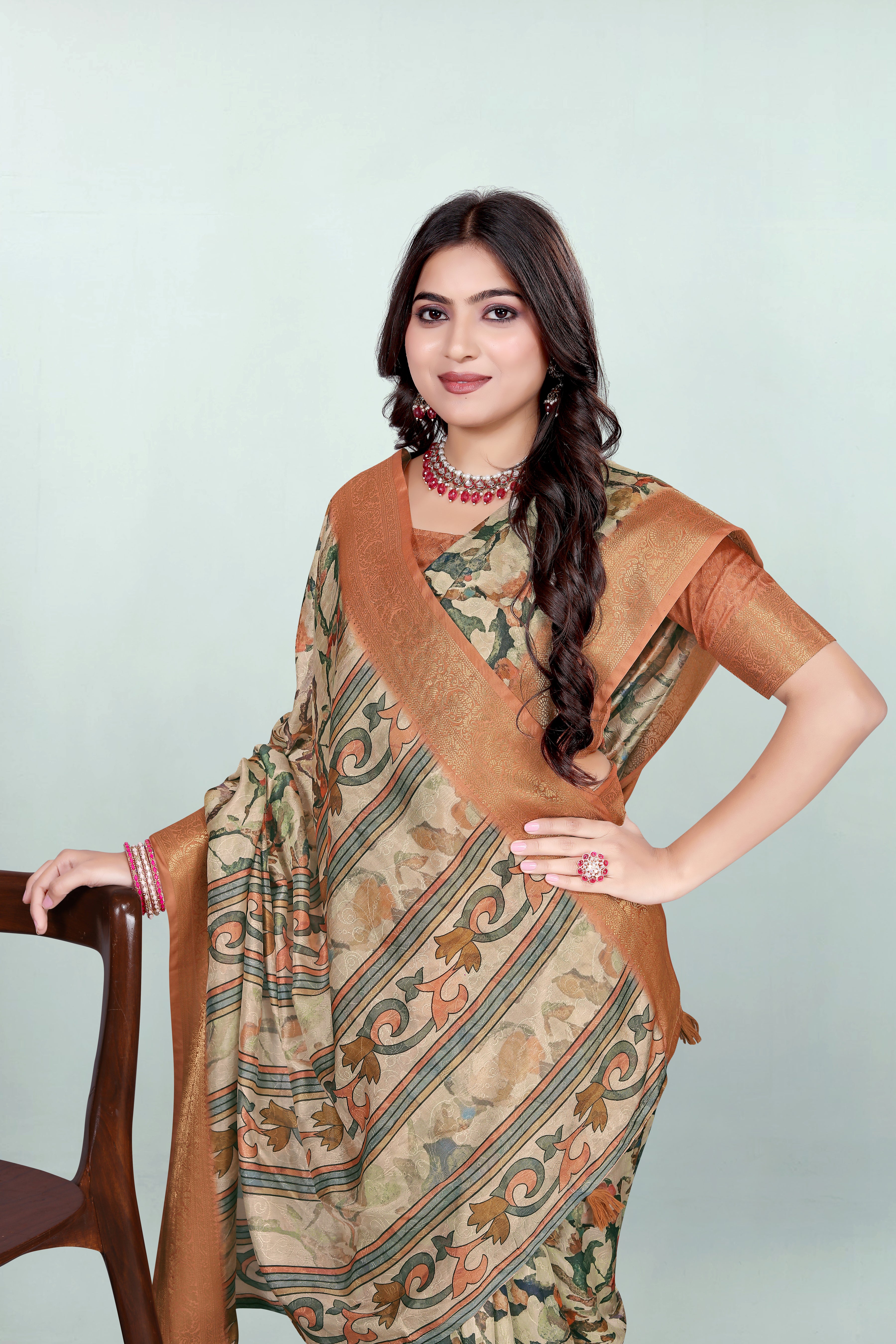 Krishna Orange Self Jacquard Silk Saree